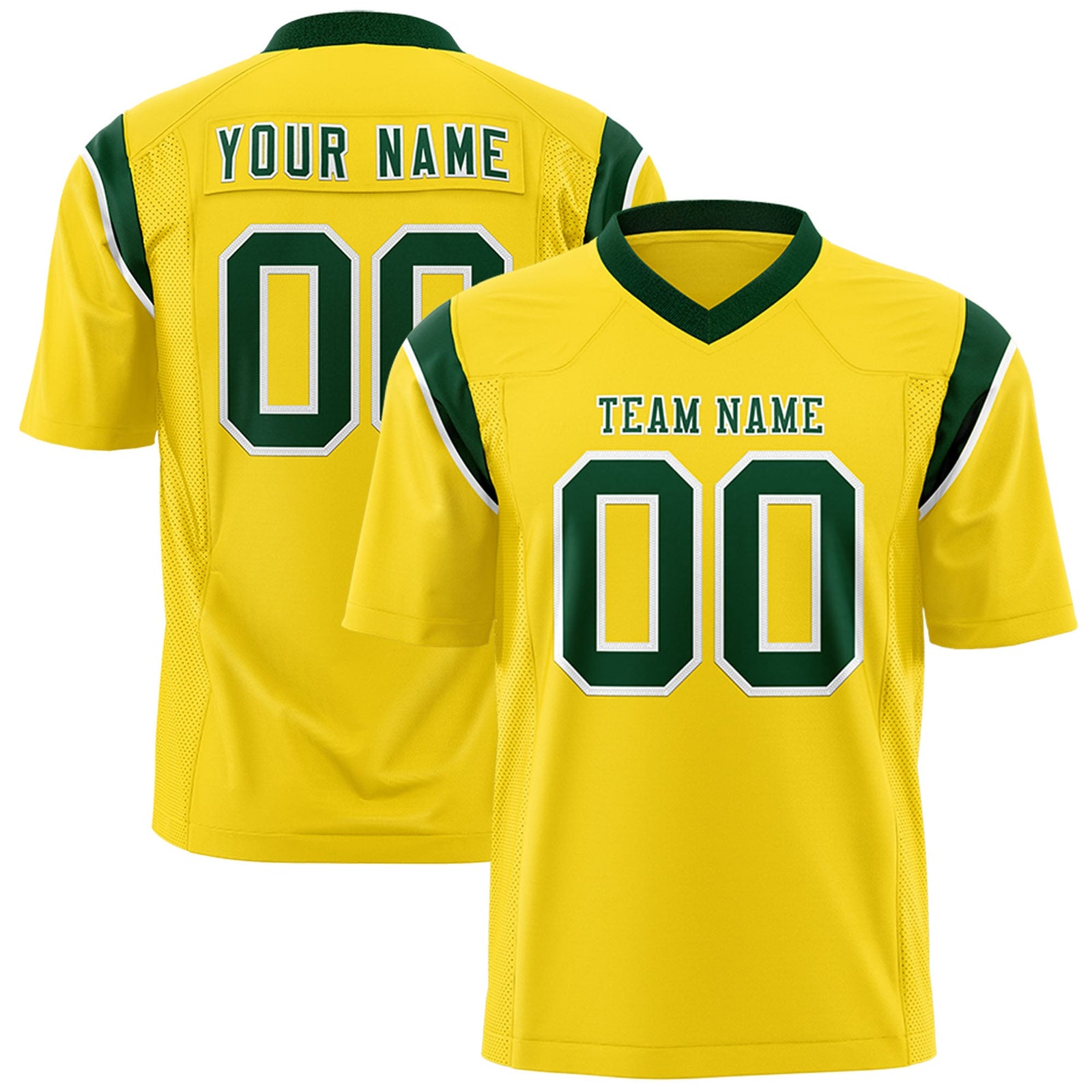 Custom Flag Football Jersey | Gold Green Color Block For Youth & Men | Add Name, Number & Logo | KXKSHOP