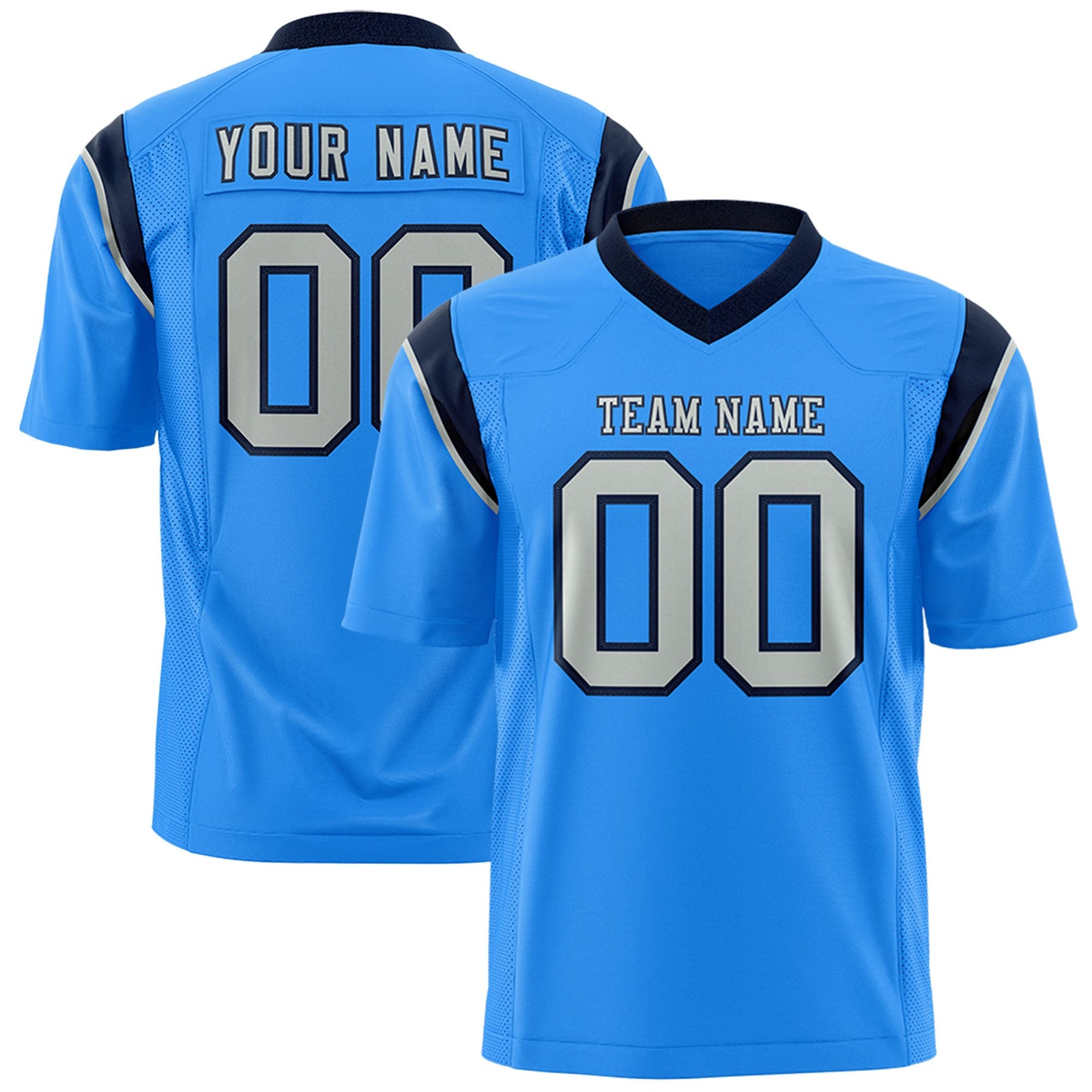 Custom Flag Football Jersey | Powder Blue Gray Color Block For Youth & Men | Add Name, Number & Logo | KXKSHOP