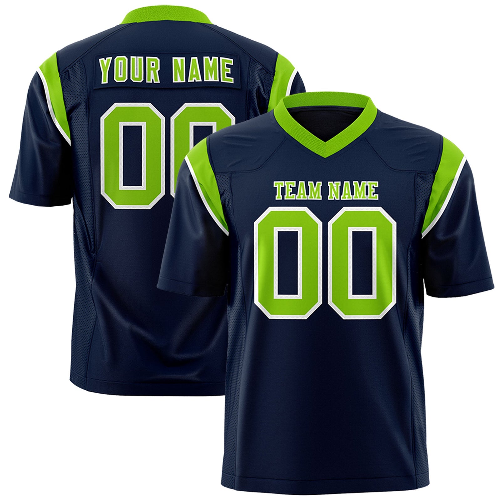 Custom Flag Football Jersey | Navy Neon Green Color Block For Youth & Men | Add Name, Number & Logo | KXKSHOP