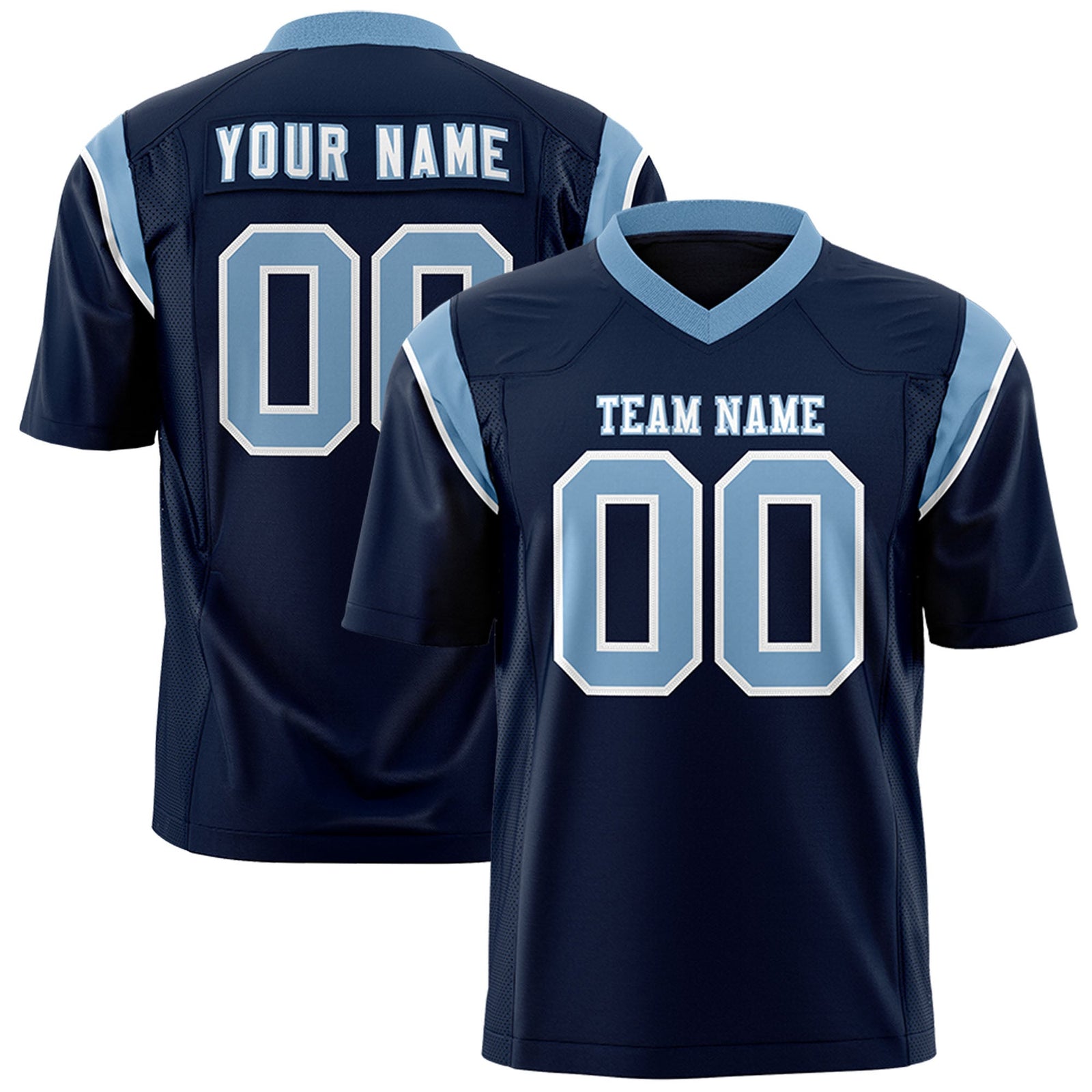 Custom Flag Football Jersey | Navy Powder Blue Color Block For Youth & Men | Add Name, Number & Logo | KXKSHOP