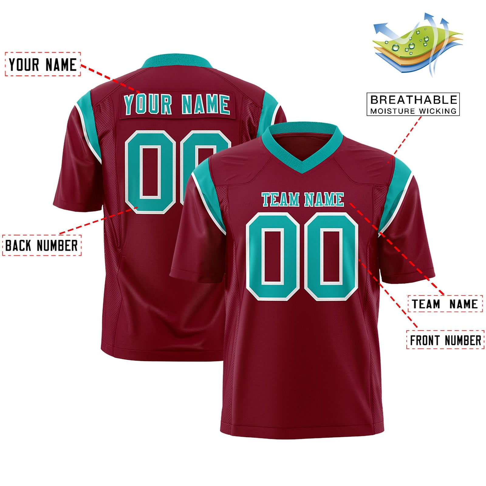 Custom Flag Football Jersey | Cardinal Bright Green Color Block For Youth & Men | Add Name, Number & Logo | KXKSHOP