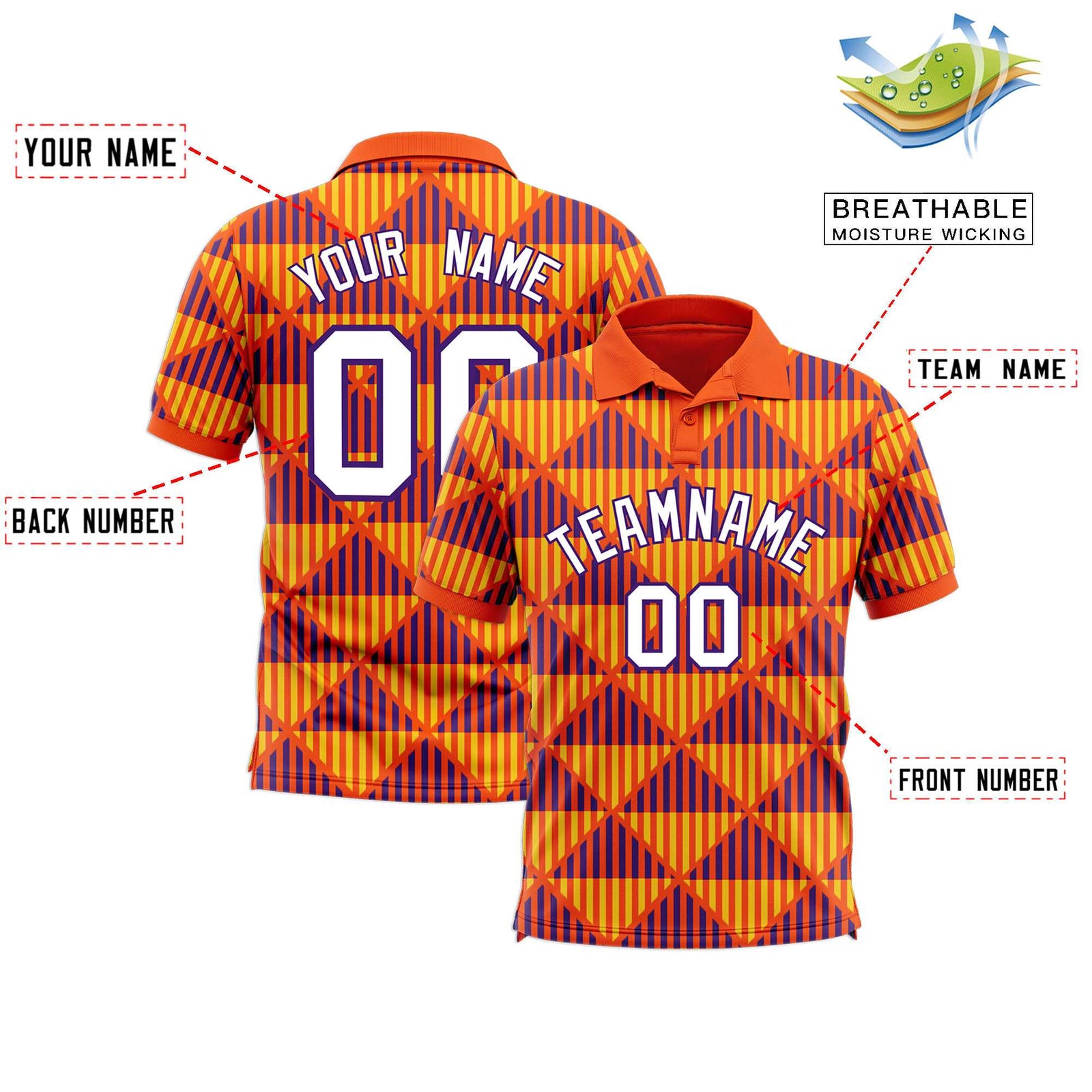 Custom Orange Lingge Sunshine Polo Shirts
