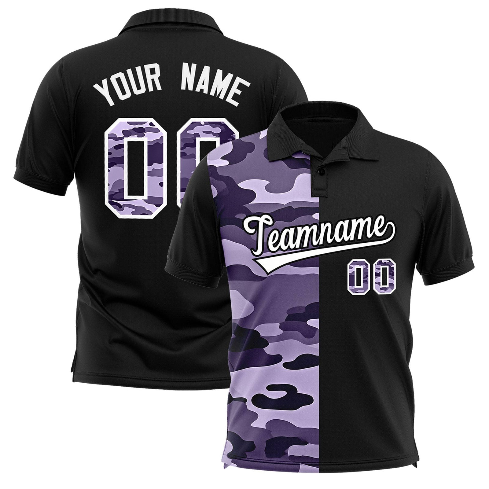 Custom Black Camo Split Fashion Authentic Performance Polo Shirt
