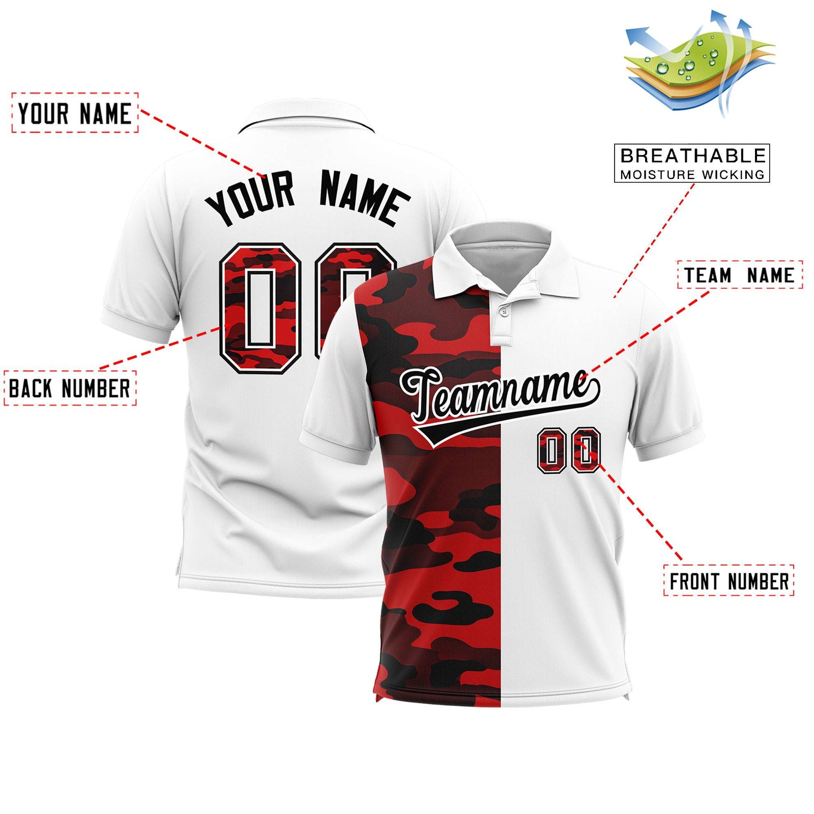 Custom White Camo Split Fashion Authentic Performance Polo Shirt