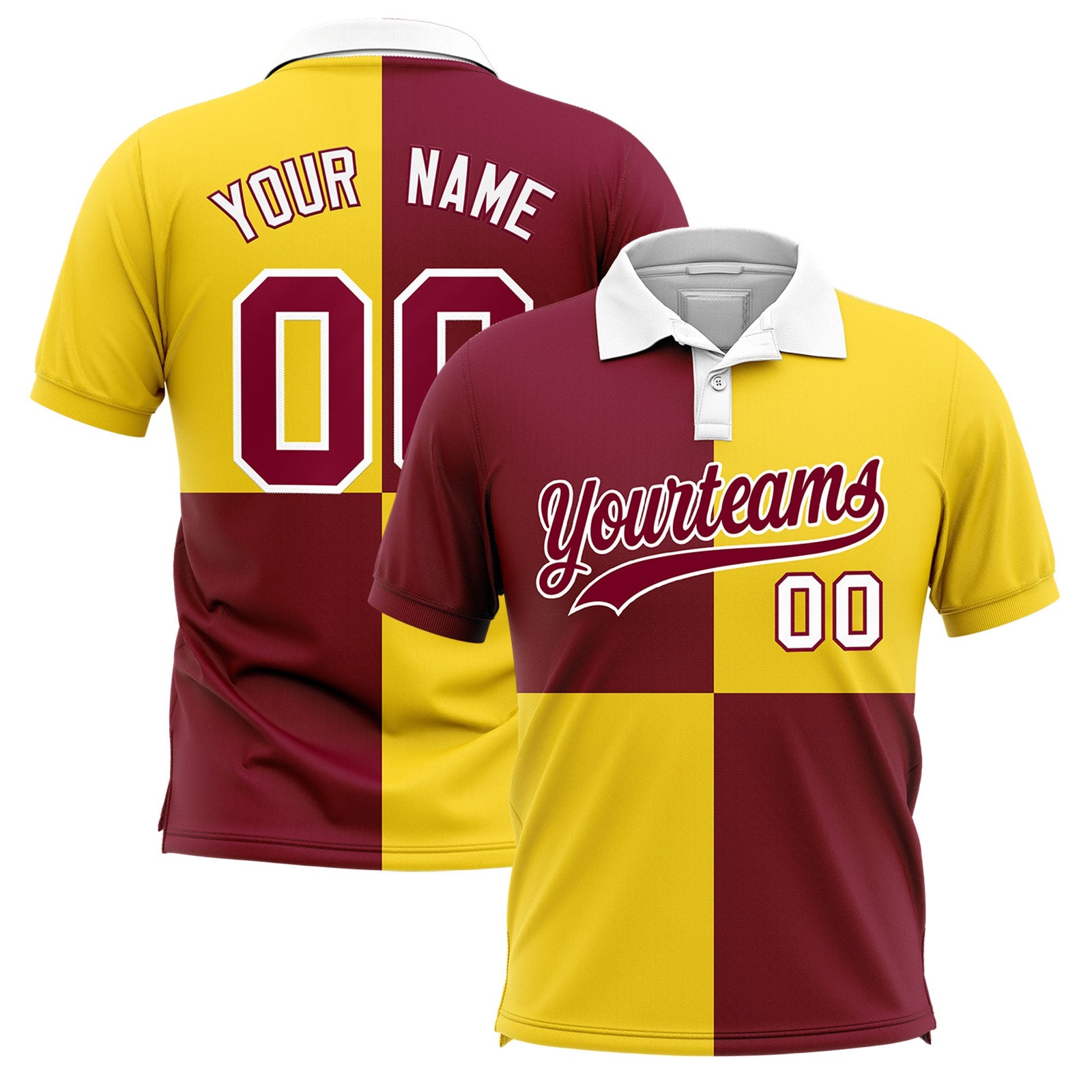 Custom Crimson Gold Four Squares Design Performance Polo Shirt