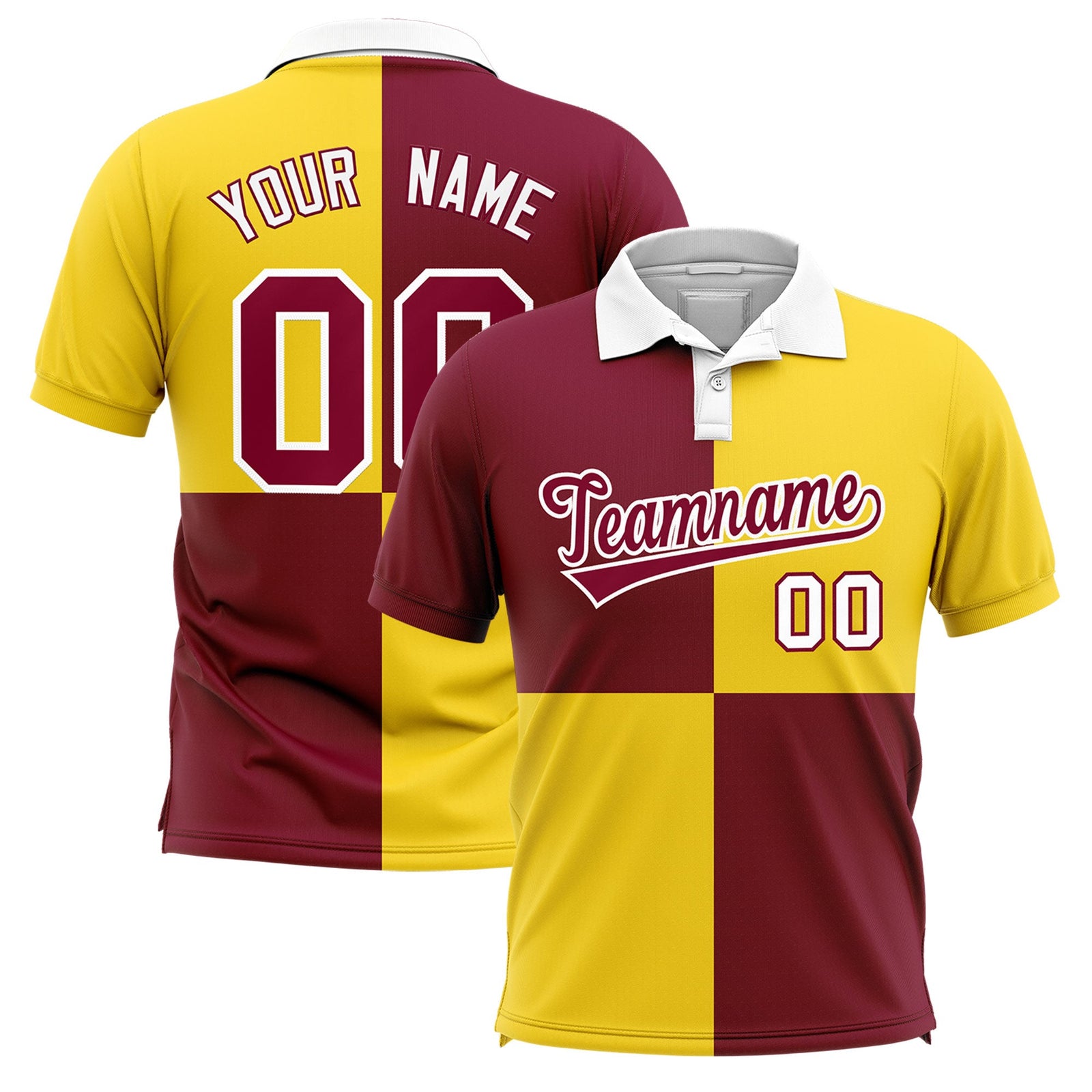 Custom Crimson Gold Four Squares Design Performance Polo Shirt