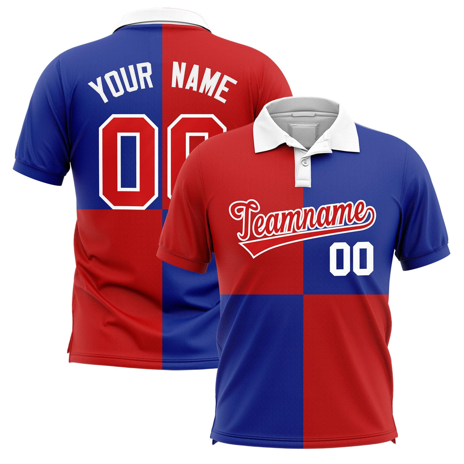 Custom Red Royal Four Squares Design Performance Polo Shirt