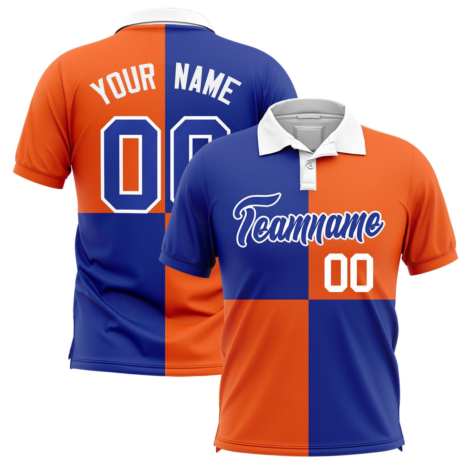Custom Royal Orange Four Squares Design Performance Polo Shirt