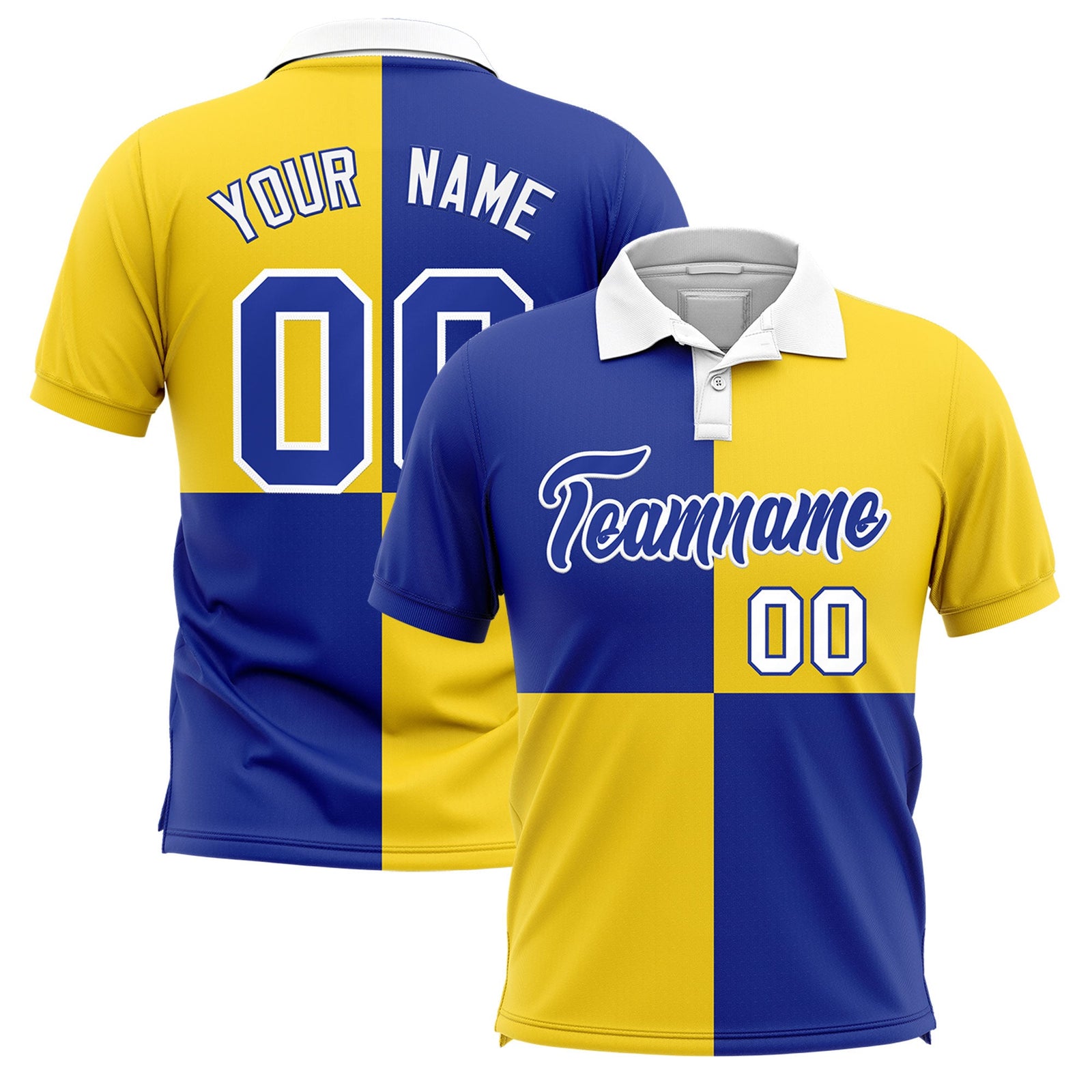 Custom Royal Gold Four Squares Design Performance Polo Shirt