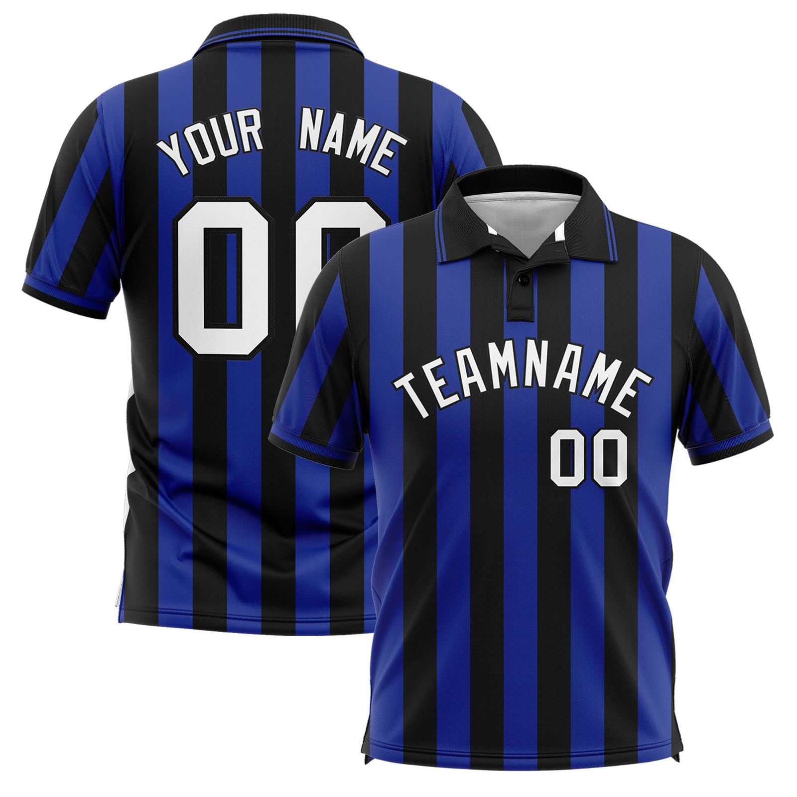 Custom Black Royal Vertical Stripes Design Performance Polo Shirt