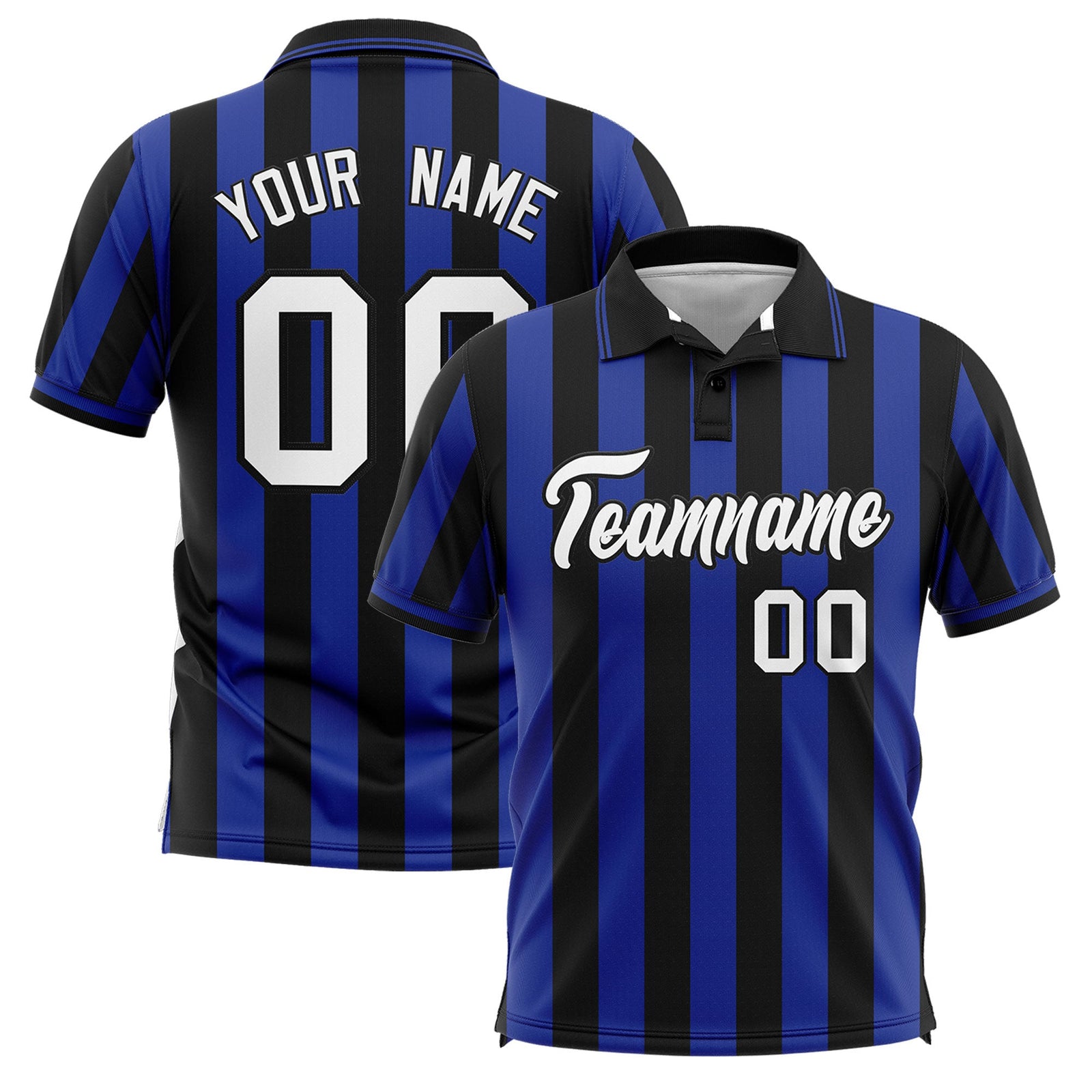 Custom Black Royal Vertical Stripes Design Performance Polo Shirt