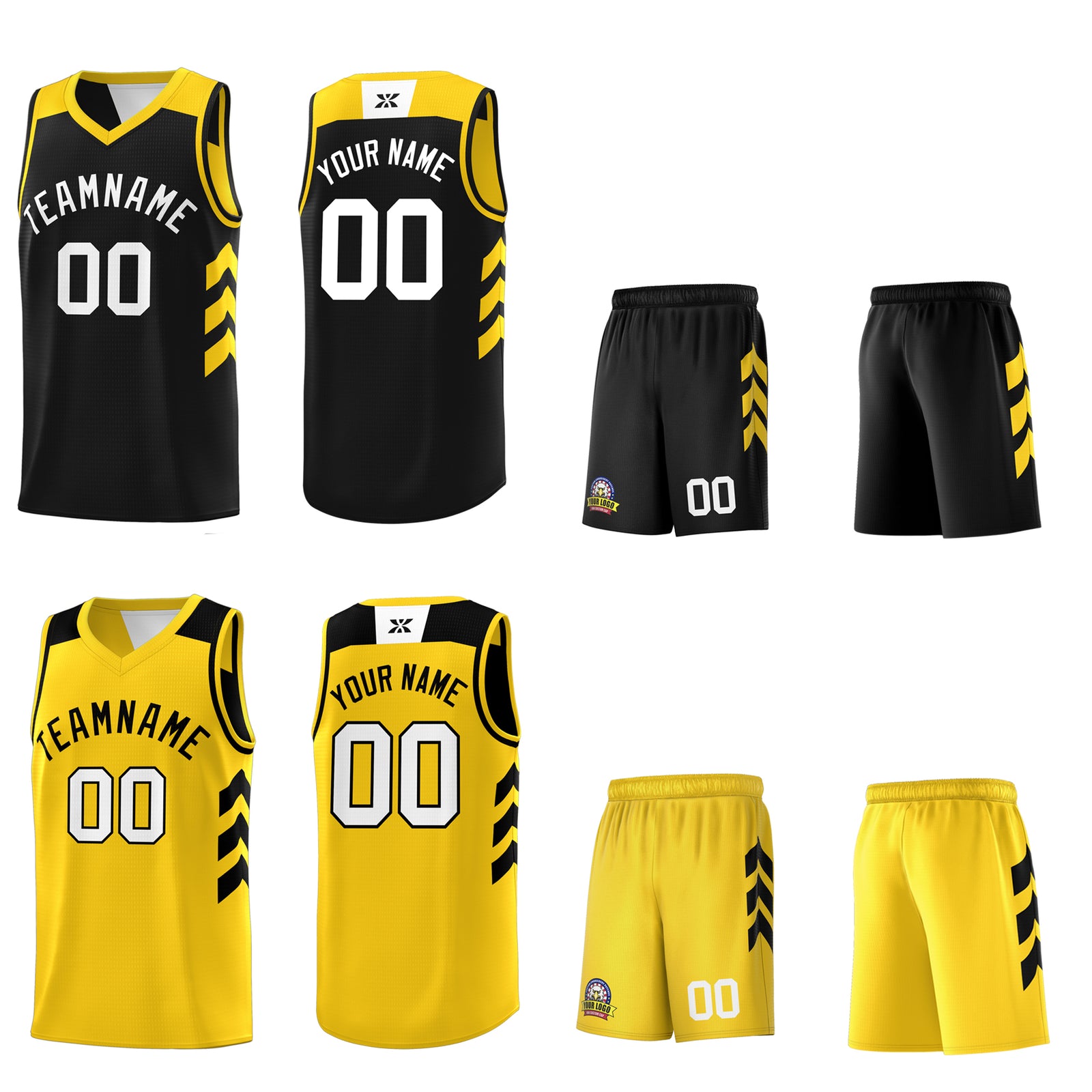Custom Black Yellow Reversible Double Side Tops Basketball Jersey