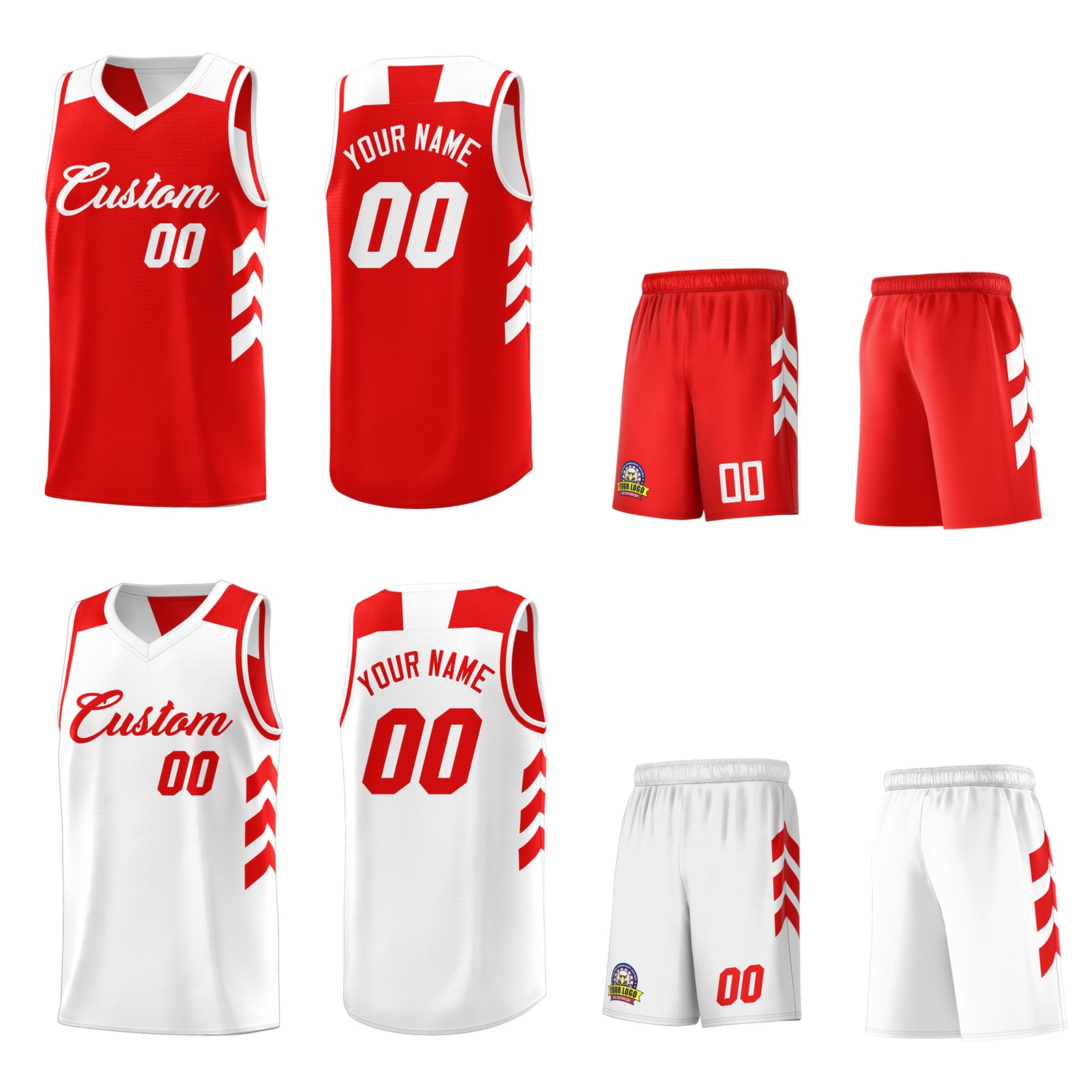 Custom Red White Reversible Double Side Tops Basketball Jersey