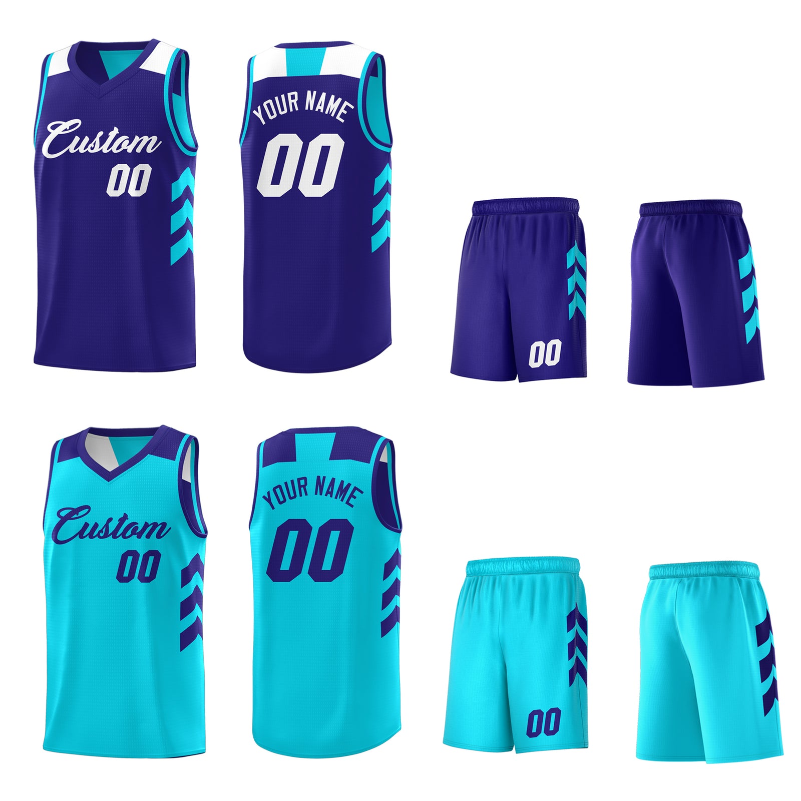 Custom Royal Aqua Reversible Double Side Tops Basketball Jersey
