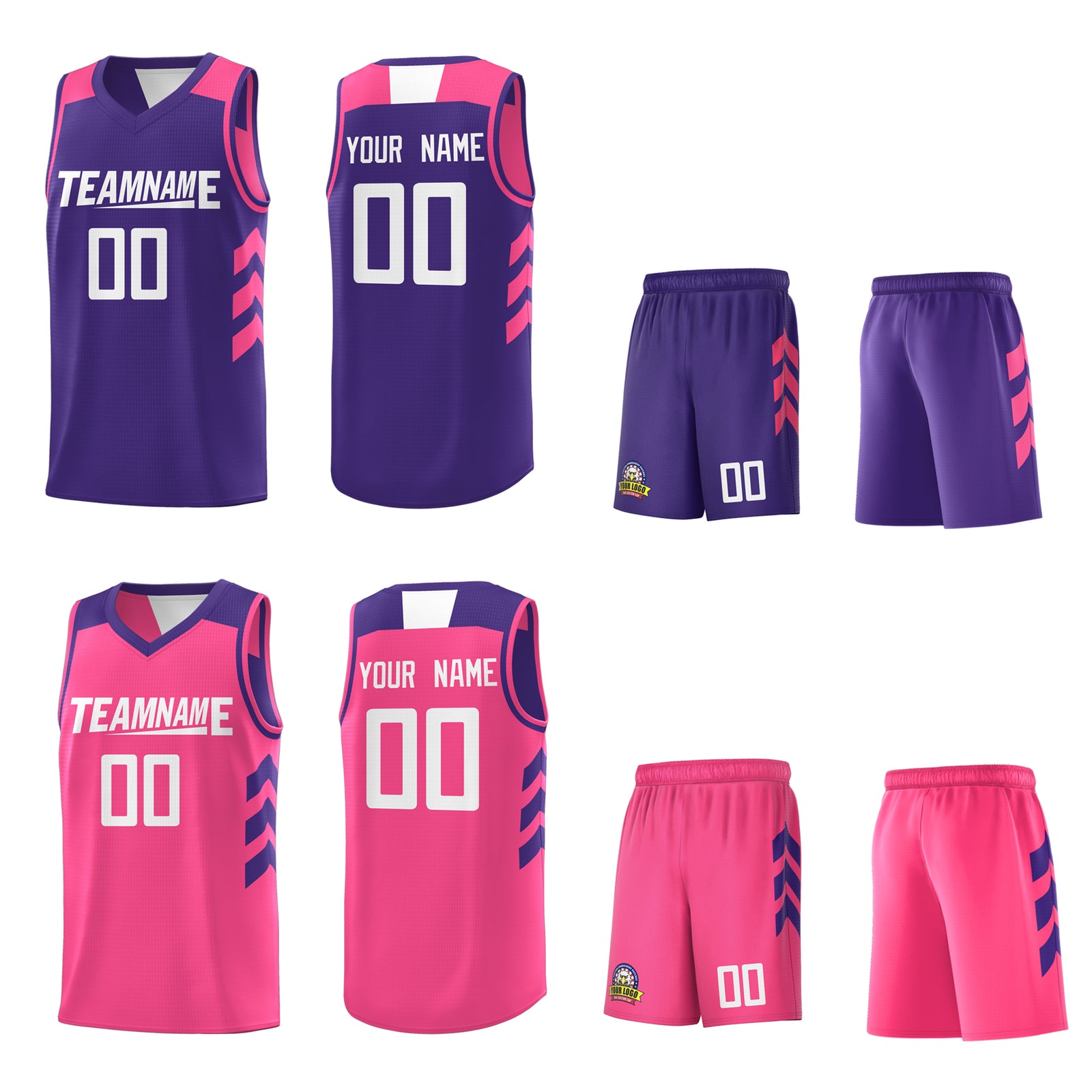 Custom Purple Pink-White Reversible Double Side Tops Basketball Jersey