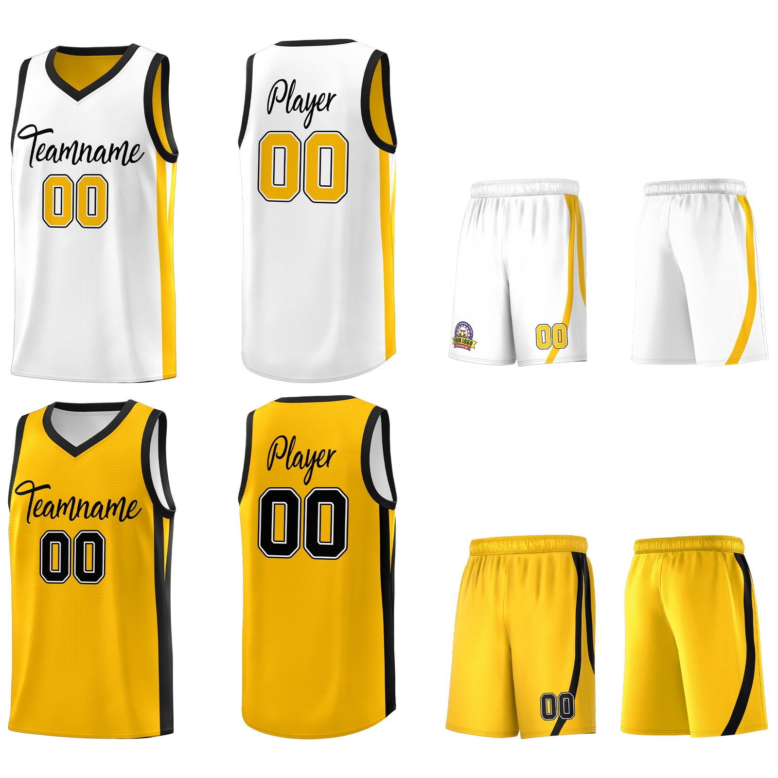 Custom Yellow White Double Side Tops Basketball Jersey