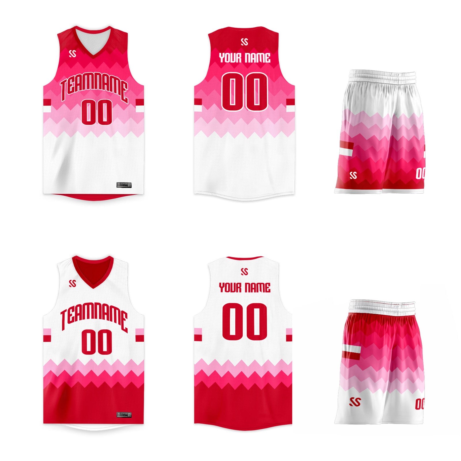 Custom Pink White Double Side Sets Sports Basketball Jersey