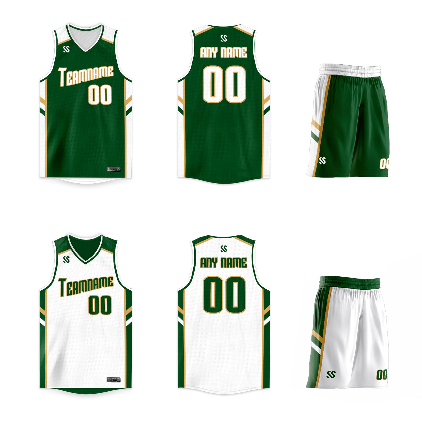 Custom Green White Double Side Sets Training Basketball Jersey