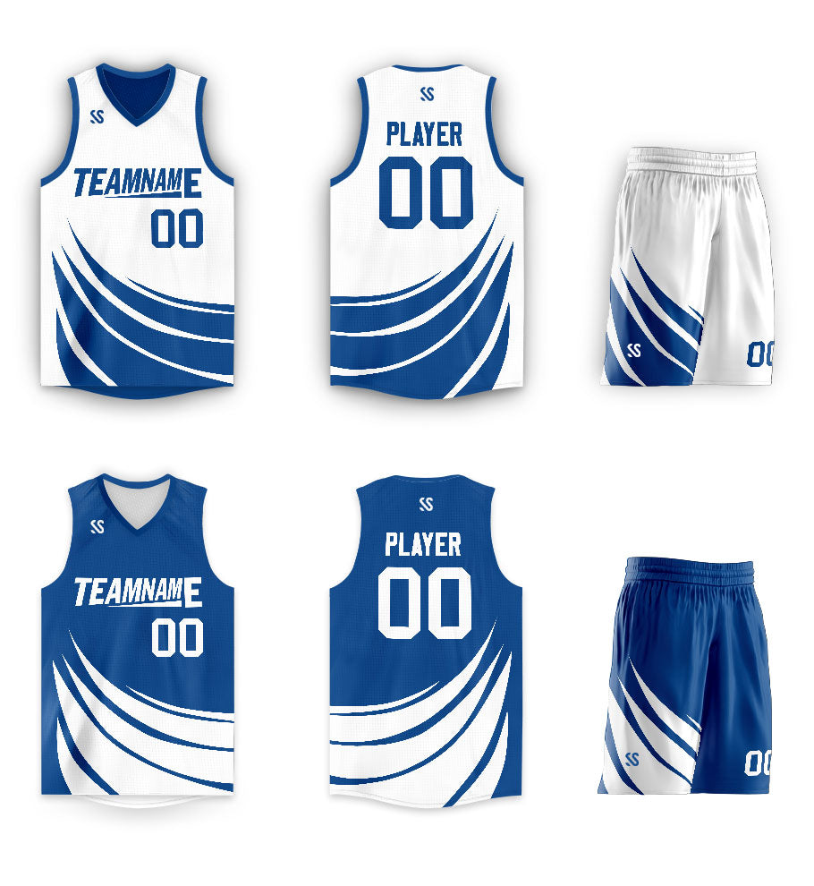 Custom Blue White Double Side Sets Design Sportswear Basketball Jersey