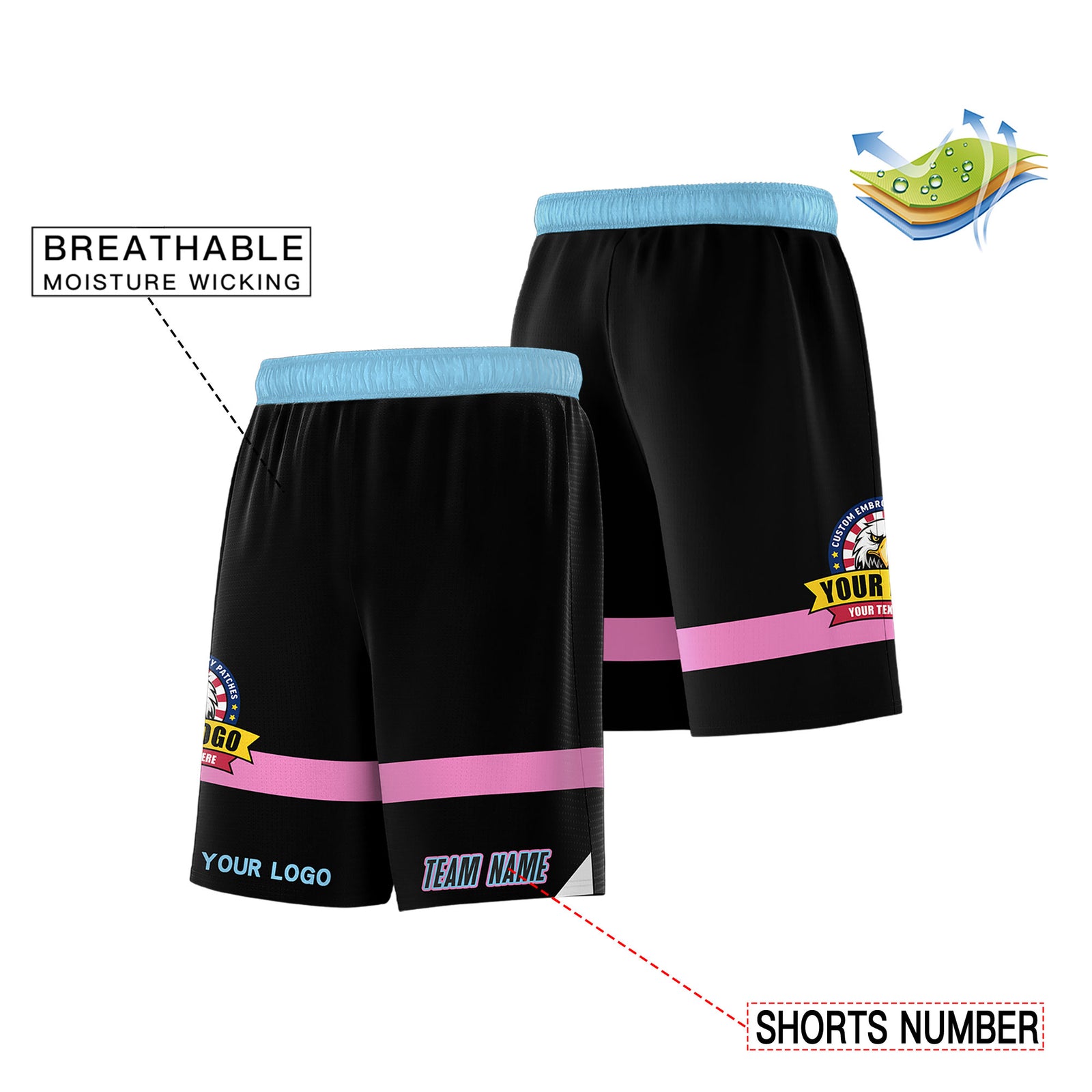 Fans-Made | Custom Red Black-Light Blue Basketball Shorts-Arizona Driven – Available for Reorder