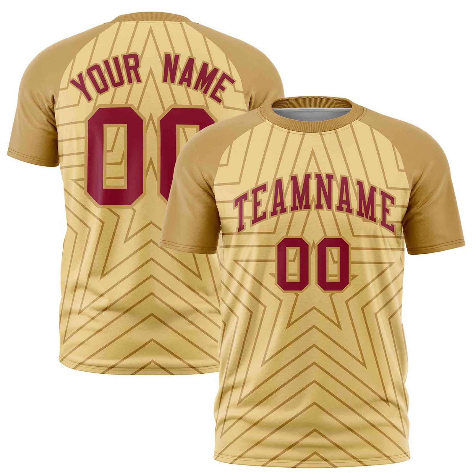 Custom Khaki Old Gold Personalized Star Pattern Raglan Sleeves Performance T-Shirt