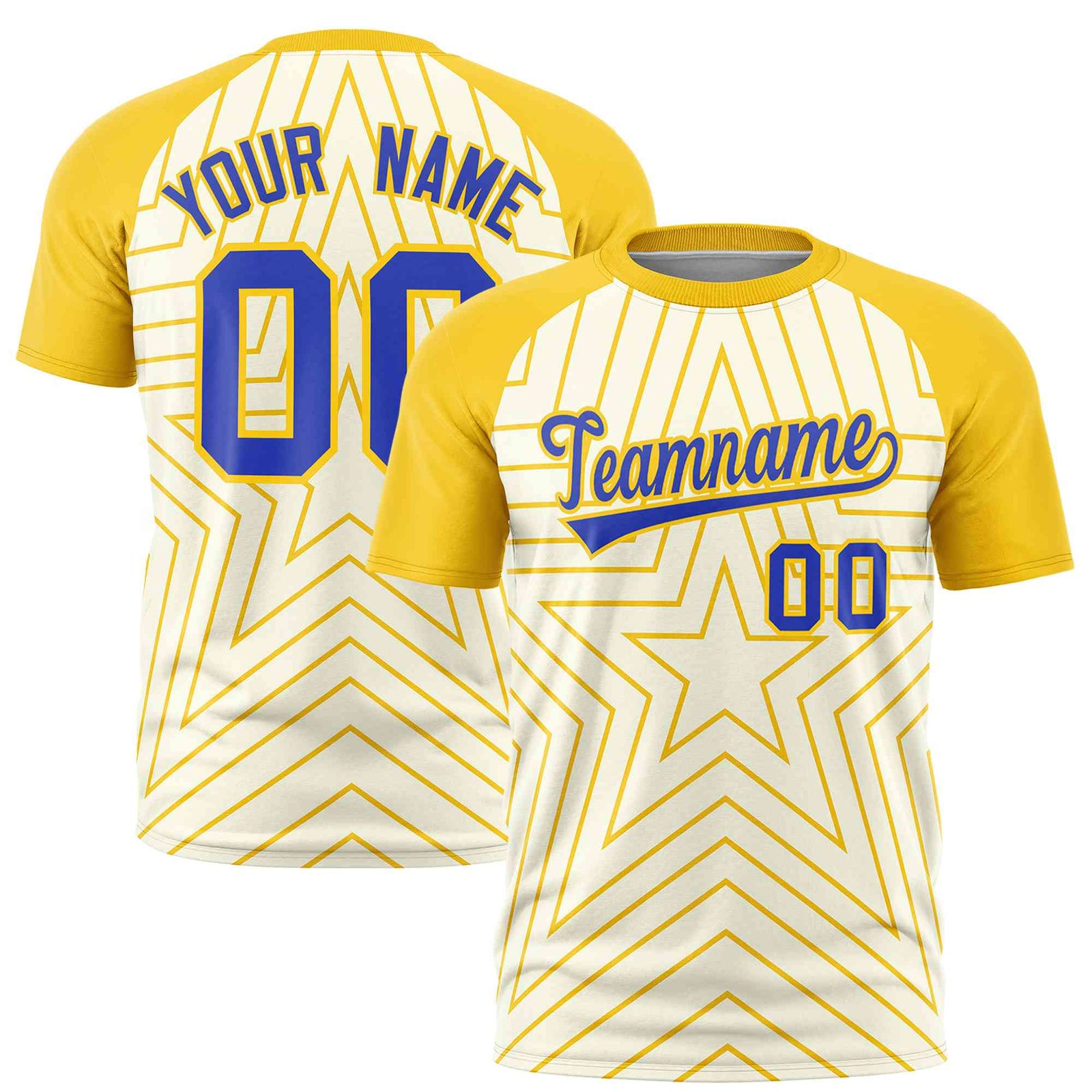 Custom Cream Gold Personalized Star Pattern Raglan Sleeves Performance T-Shirt