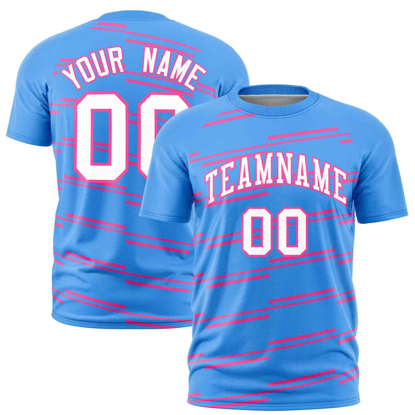 Custom Powder Blue Pink Personalized Slanting Line Graffiti Pattern Performance T-Shirt