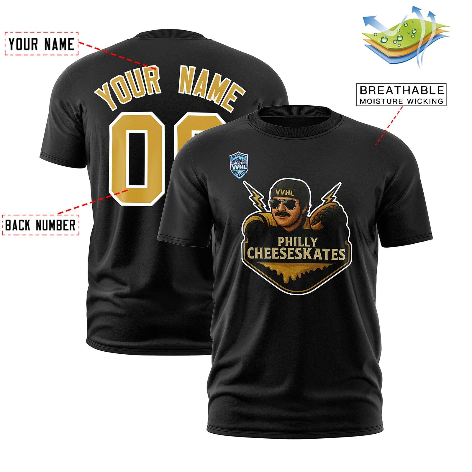 VVHL Black White-Gold S7-Philly-Cheeseskates-1 T-Shirt