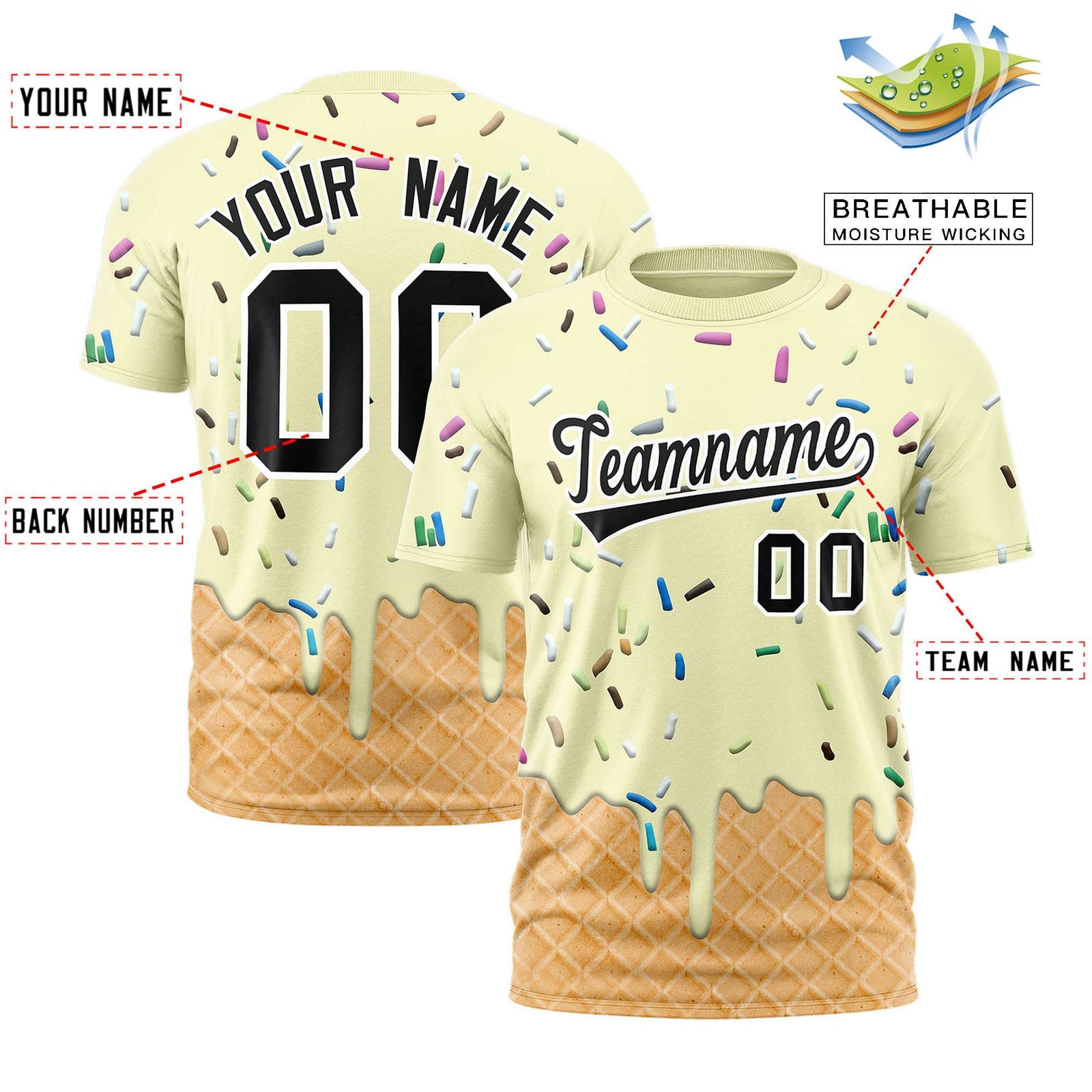 Custom Cream Ice Cream Cone Graffiti Pattern Fashion Authentic T-Shirt