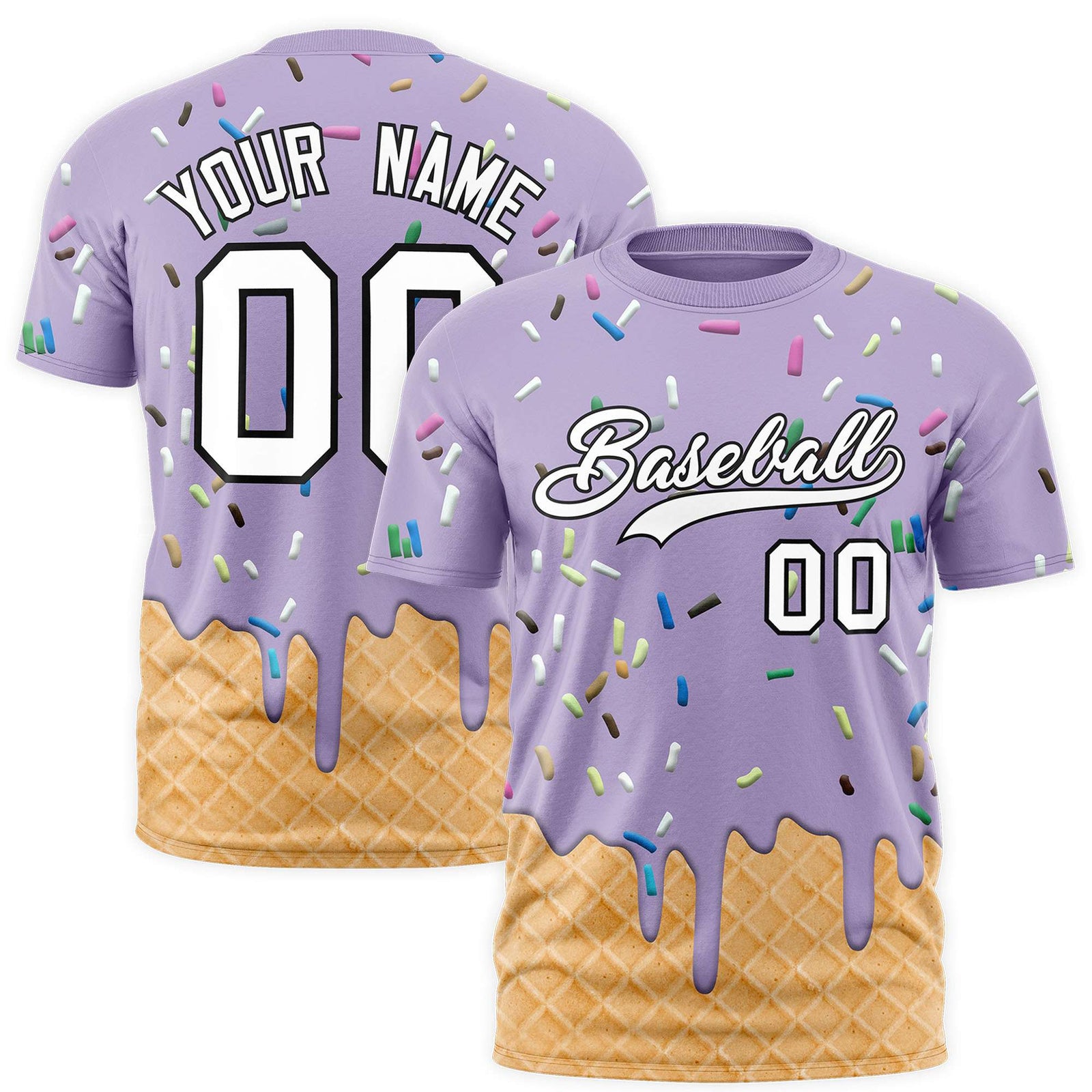 Custom Light Purple Ice Cream Cone Graffiti Pattern Fashion Authentic T-Shirt