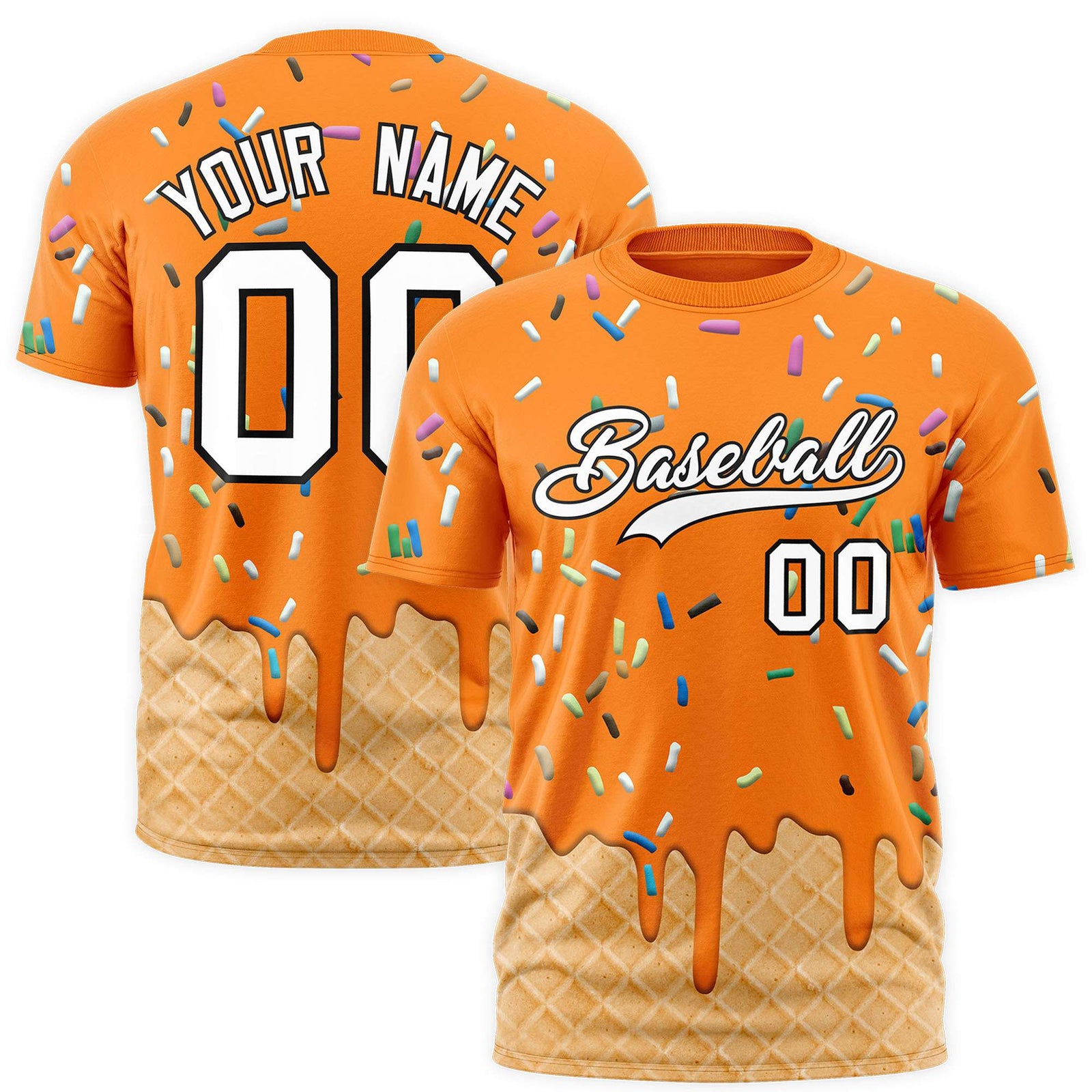 Custom Orange Ice Cream Cone Graffiti Pattern Fashion Authentic T-Shirt