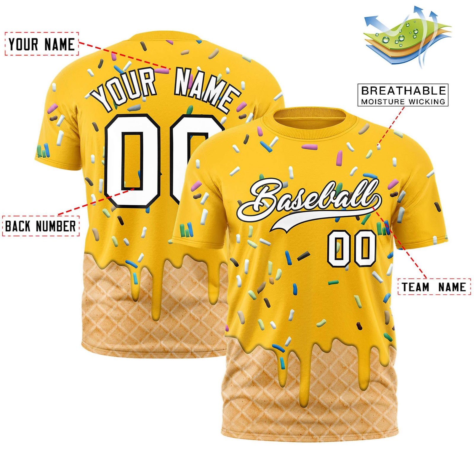 Custom Yellow Ice Cream Cone Graffiti Pattern Fashion Authentic T-Shirt