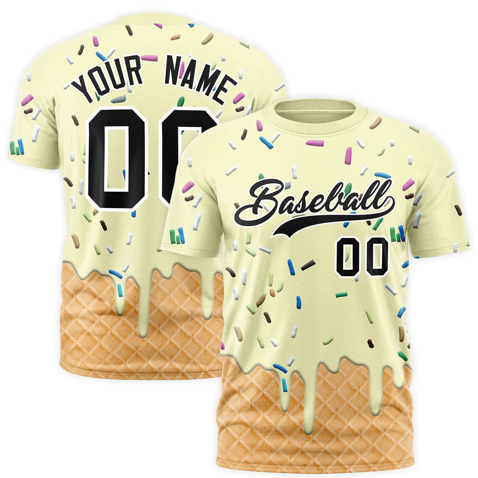 Custom Cream Ice Cream Cone Graffiti Pattern Fashion Authentic T-Shirt