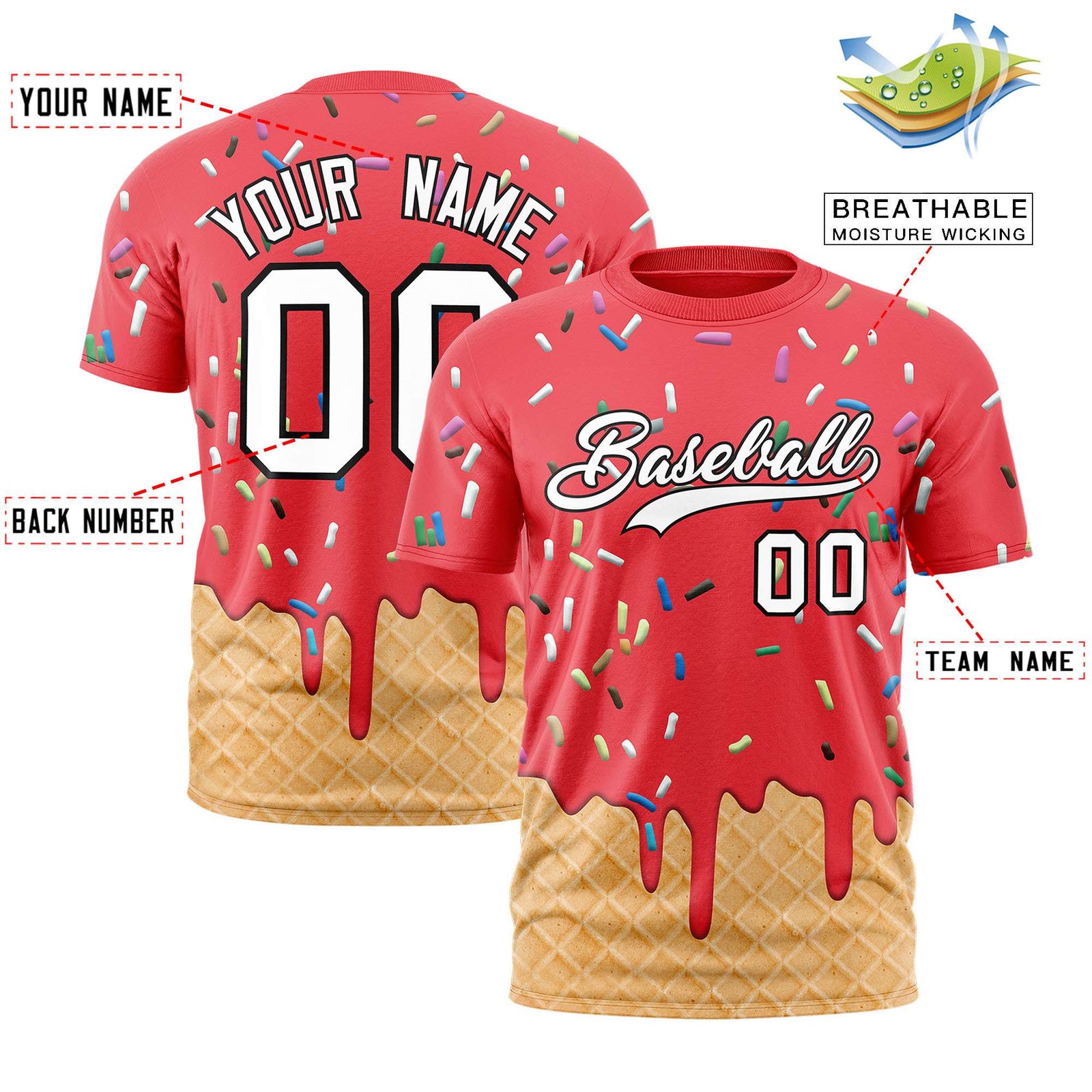 Custom Light Red Ice Cream Cone Graffiti Pattern Fashion Authentic T-Shirt