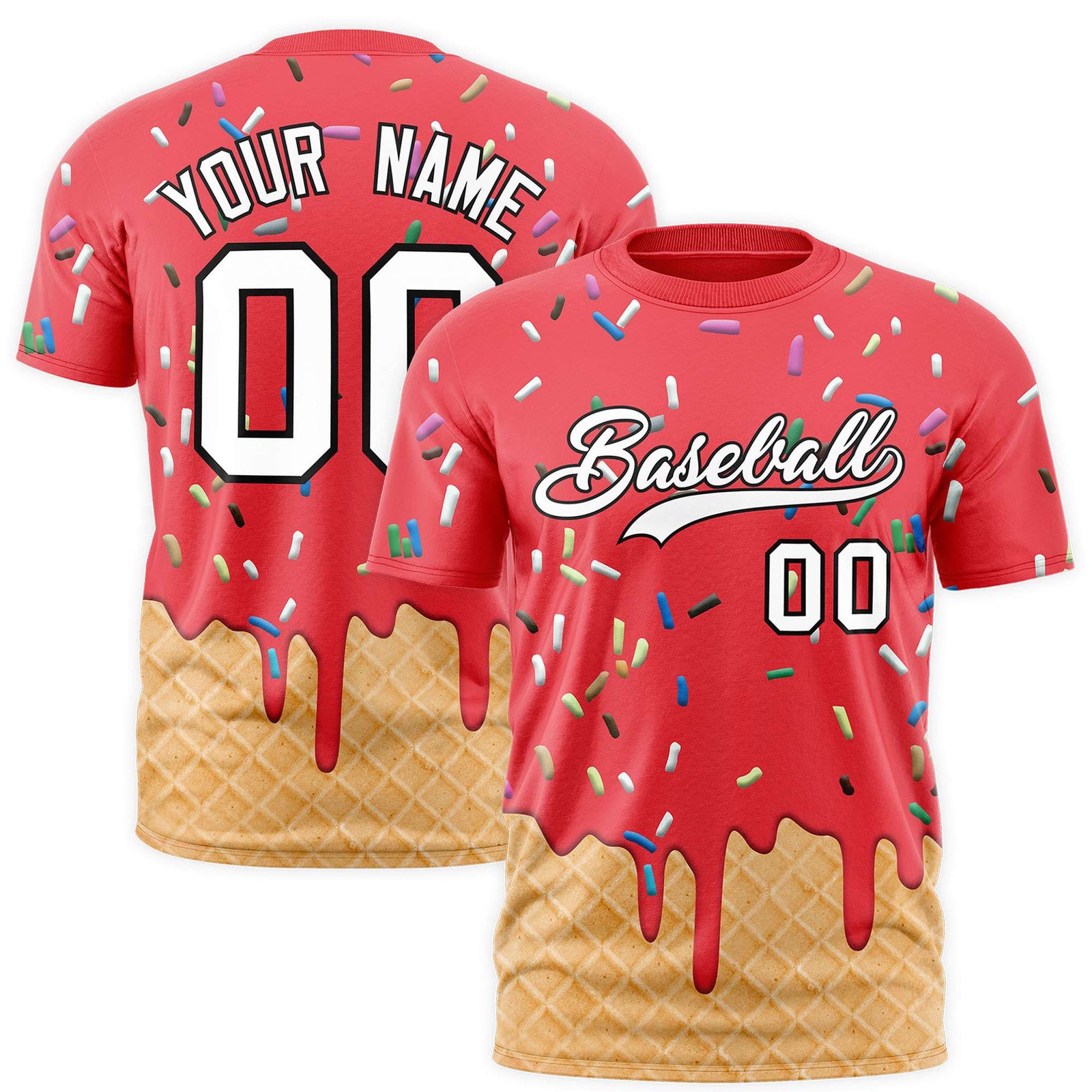 Custom Light Red Ice Cream Cone Graffiti Pattern Fashion Authentic T-Shirt