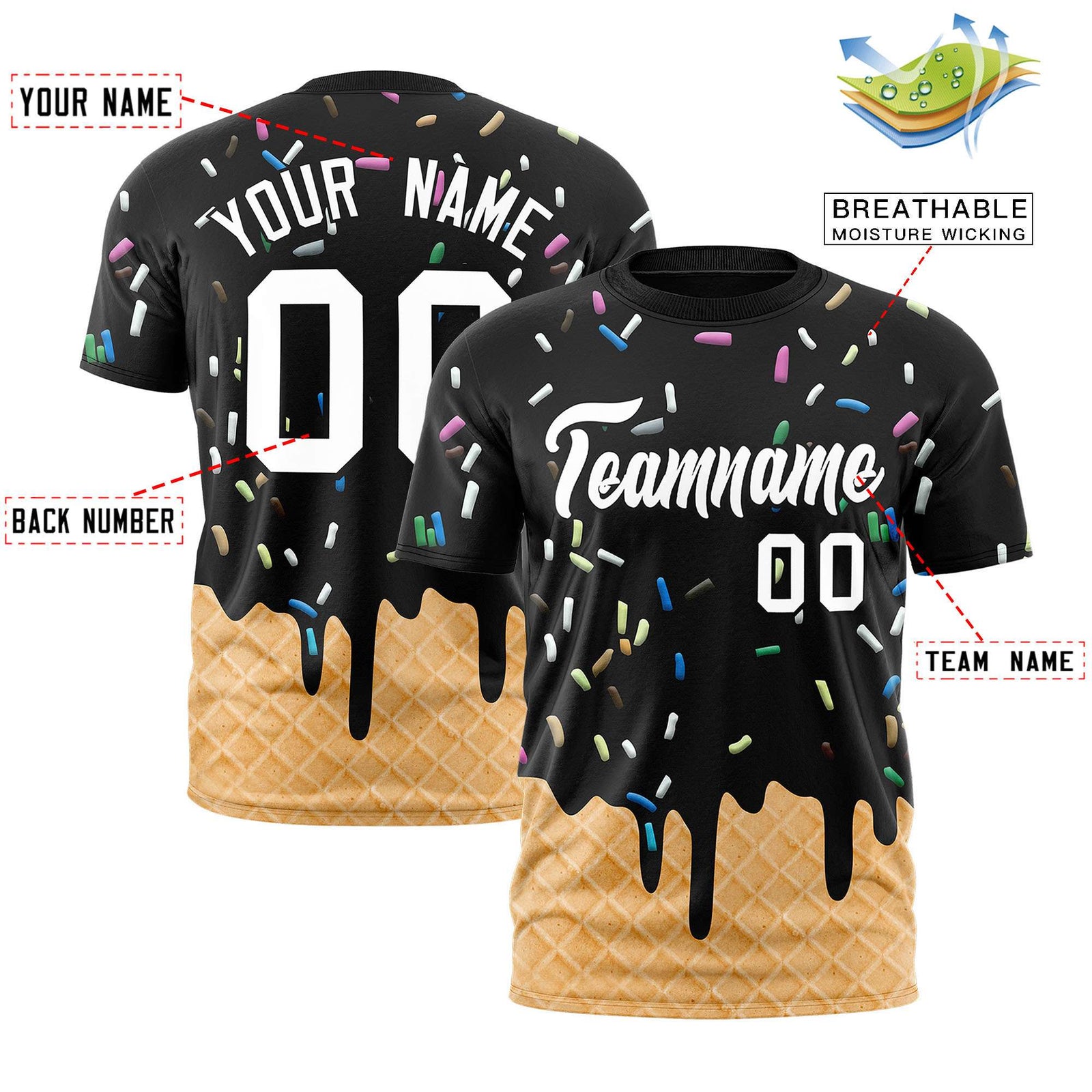 Custom Black Ice Cream Cone Graffiti Pattern Fashion Authentic T-Shirt