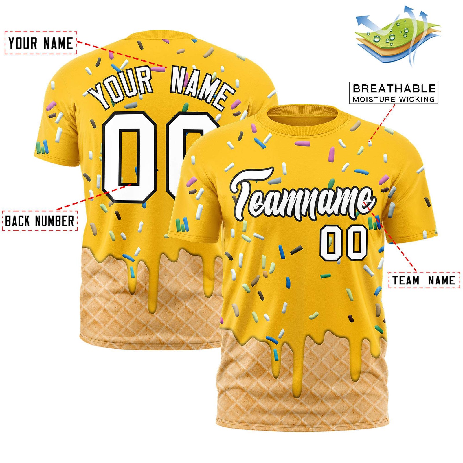 Custom Yellow Ice Cream Cone Graffiti Pattern Fashion Authentic T-Shirt