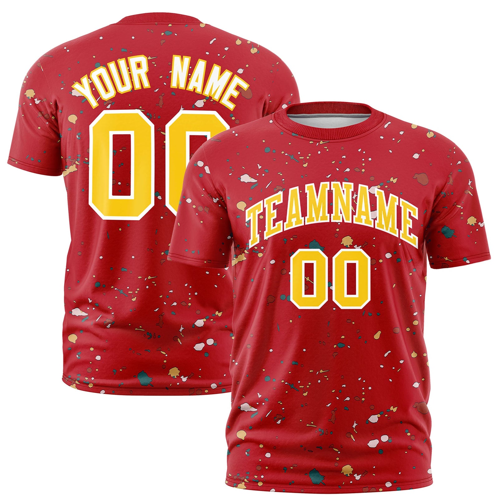 Custom Red Gold White Spray Painting Graffiti Pattern Personalization T-shirt| KXKSHOP