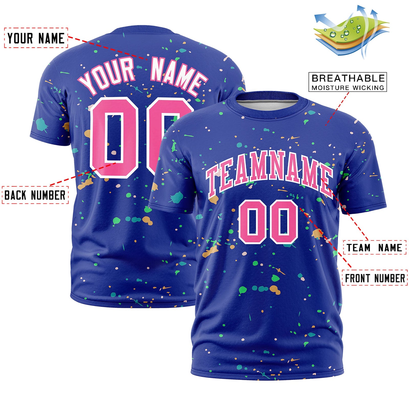 Custom Royal Blue Pink White Spray Painting Graffiti Pattern Personalization T-shirt| KXKSHOP
