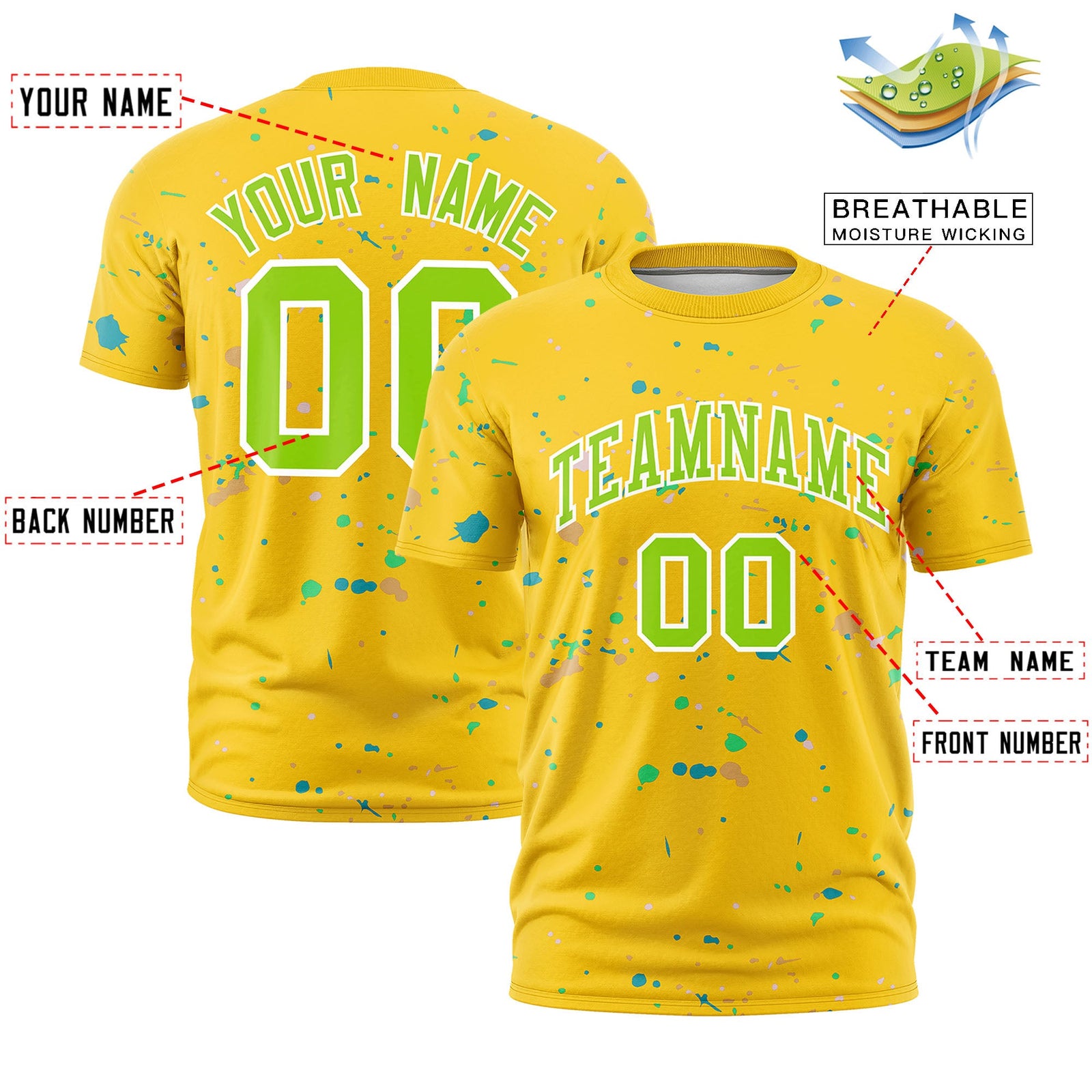 Custom Gold Neon Green White Spray Painting Graffiti Pattern Personalization T-shirt| KXKSHOP