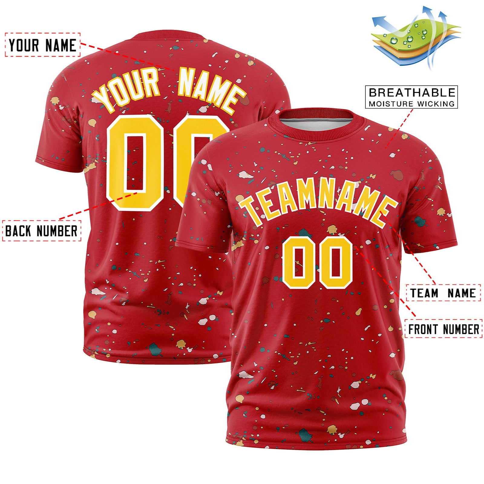 Custom Red Gold White Spray Painting Graffiti Pattern Personalization T-shirt| KXKSHOP