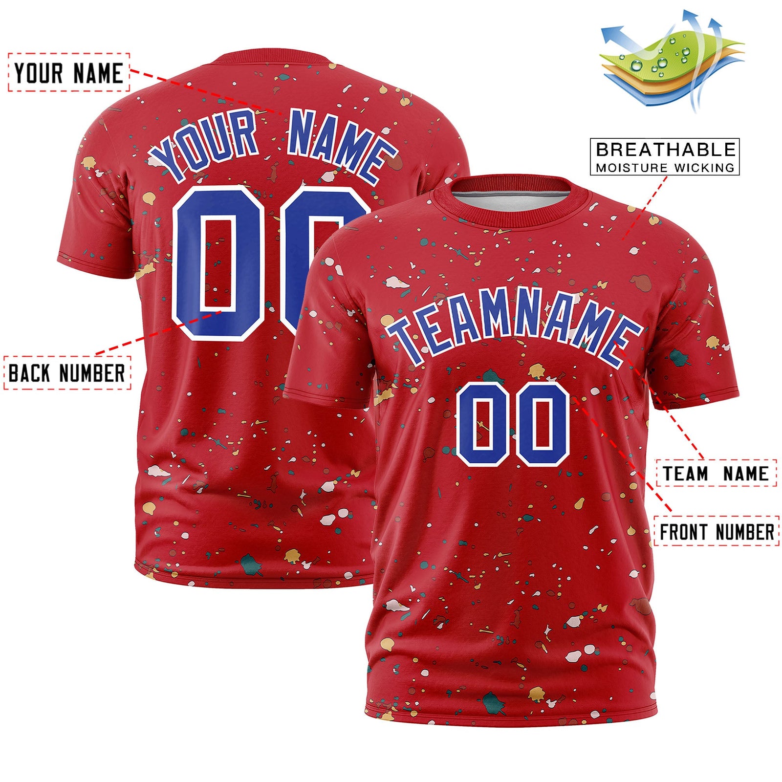 Custom Red Royal Blue White Spray Painting Graffiti Pattern Personalization T-shirt| KXKSHOP