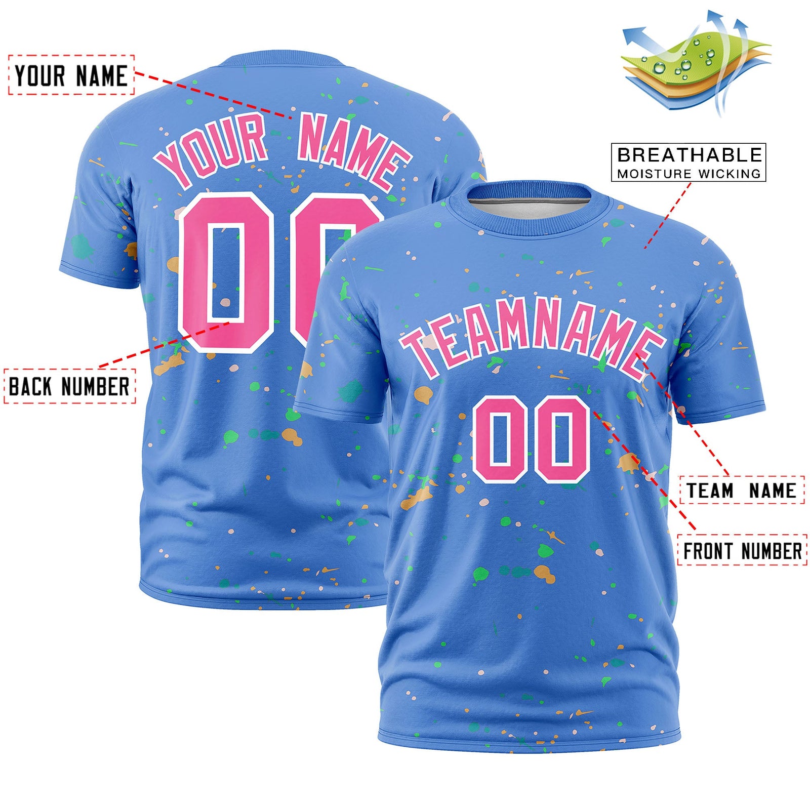 Custom Light Blue Pink White Spray Painting Graffiti Pattern Personalization T-shirt| KXKSHOP
