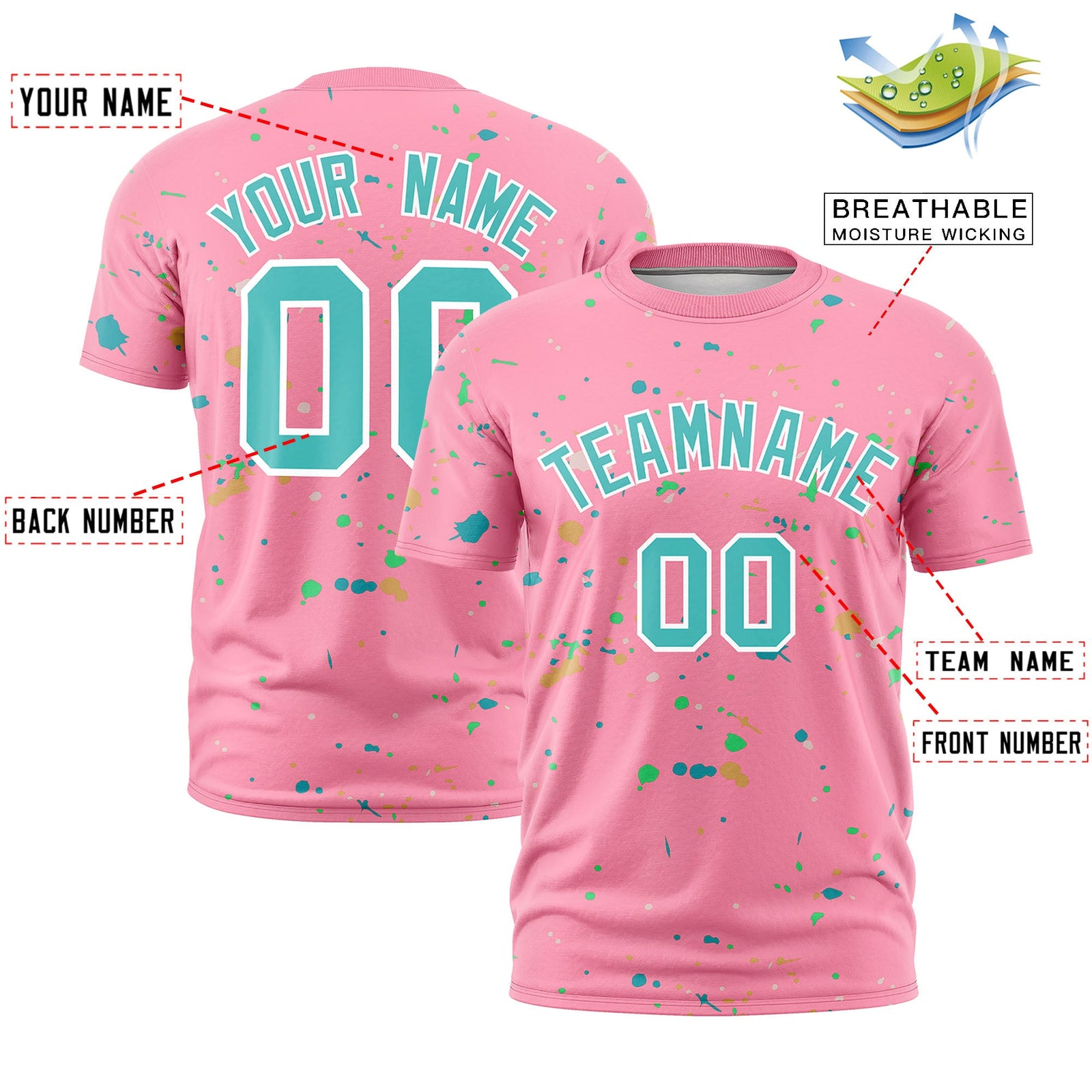 Custom Light Pink Teal White Spray Painting Graffiti Pattern Personalization T-shirt| KXKSHOP