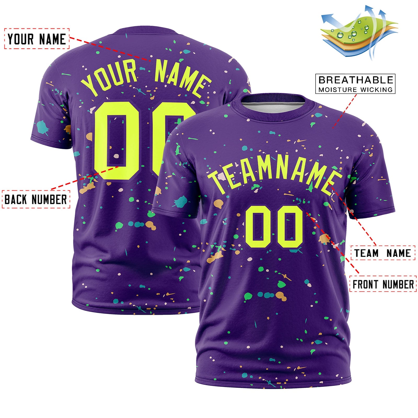 Custom Purple Fluorescent Green Spray Painting Graffiti Pattern Personalization T-shirt| KXKSHOP