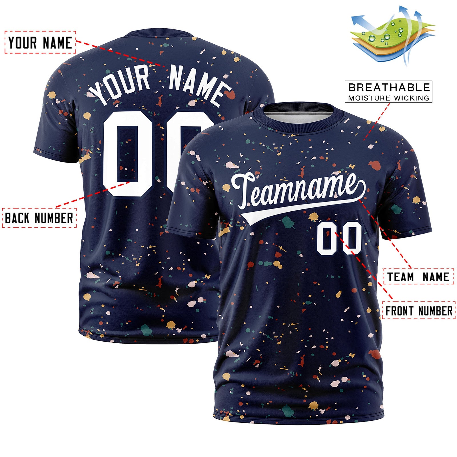 Custom Navy White Spray Painting Graffiti Pattern Personalization T-shirt