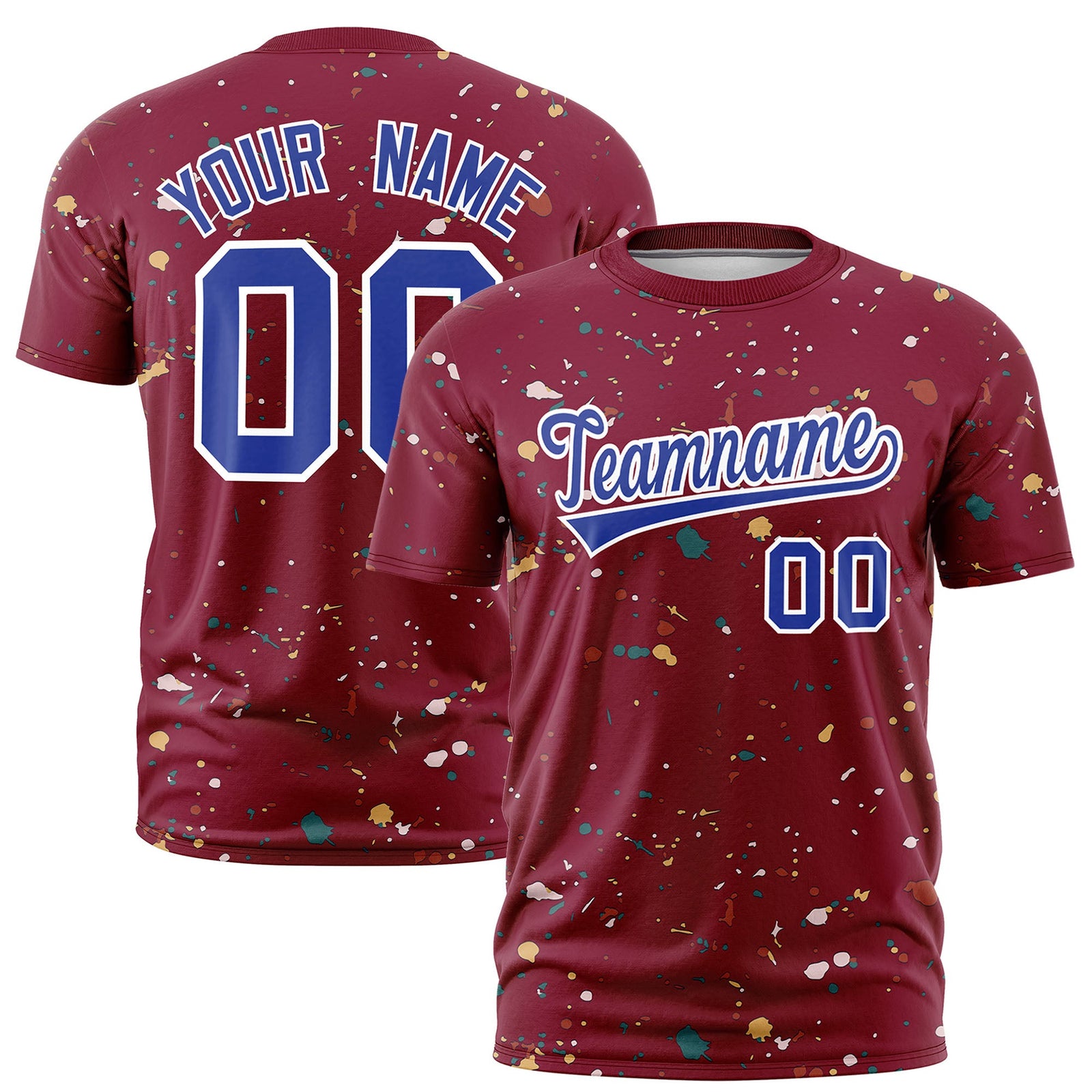 Custom Crimson Royal Blue White Spray Painting Graffiti Pattern Personalization T-shirt| KXKSHOP