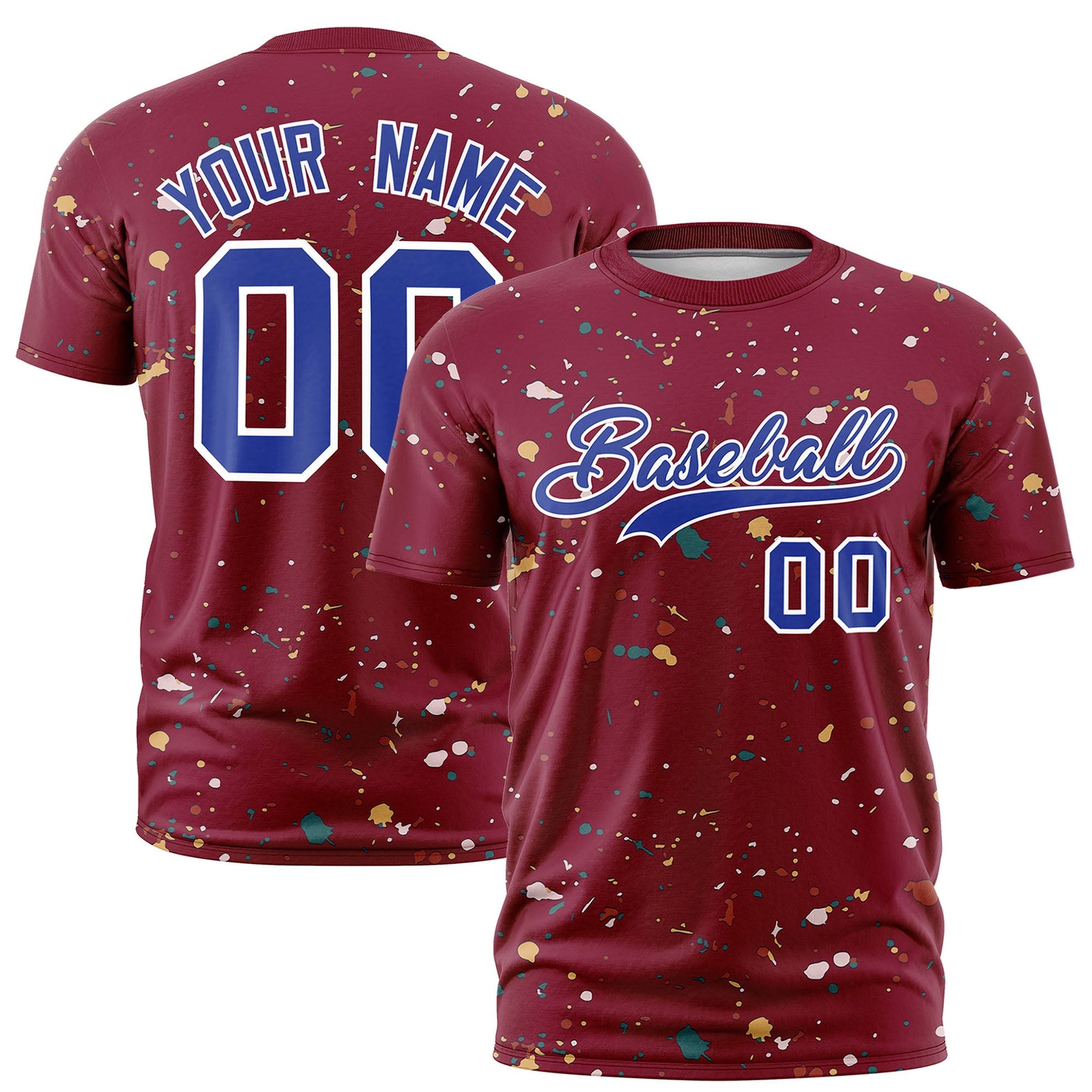 Custom Crimson Royal Blue White Spray Painting Graffiti Pattern Personalization T-shirt| KXKSHOP