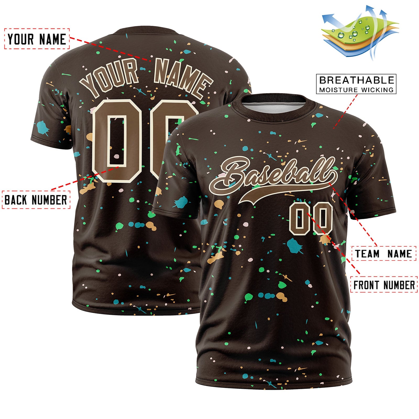 Custom Brown Light Brown Cream Spray Painting Graffiti Pattern Personalization T-shirt| KXKSHOP
