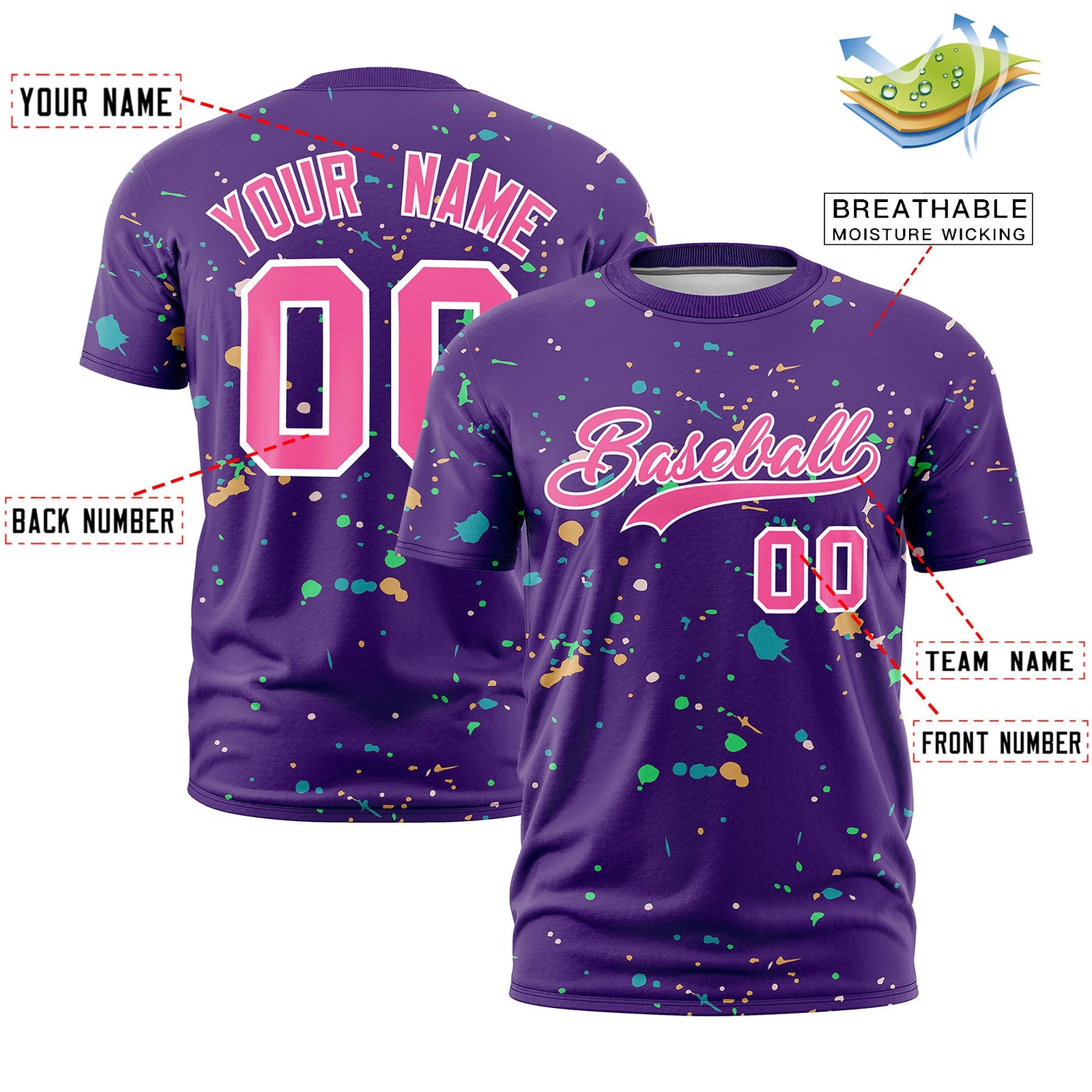 Custom Purple Pink White Spray Painting Graffiti Pattern Personalization T-shirt| KXKSHOP